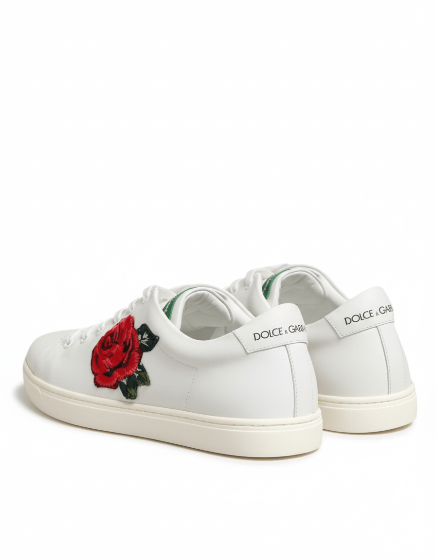 Dolce & Gabbana White Rose-Embroidery Patch Low-Top Sneakers