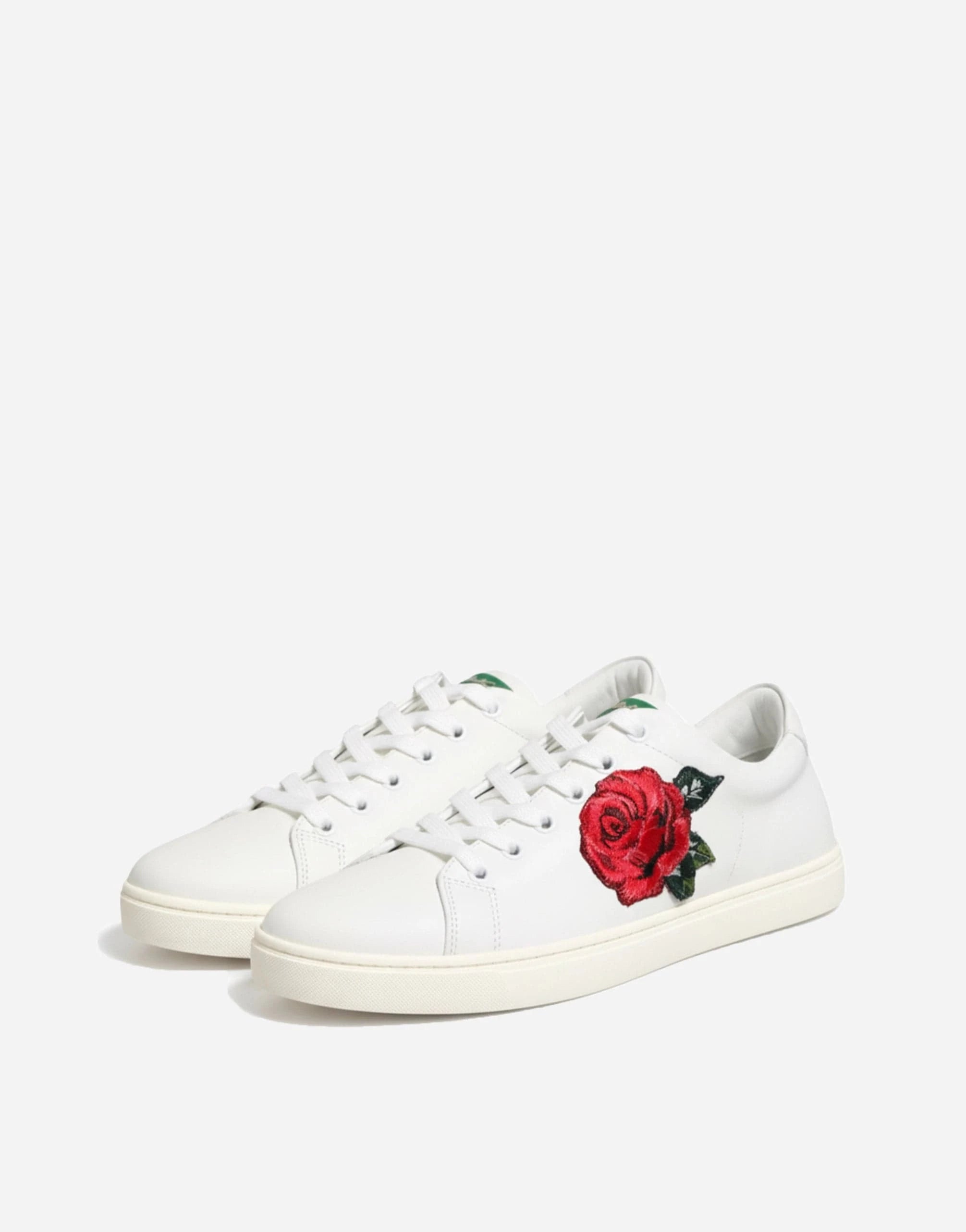 Dolce & Gabbana White Rose-Embroidery Patch Low-Top Sneakers Dolce & Gabbana White Rose-Embroidery Patch Low-Top Sneakers
