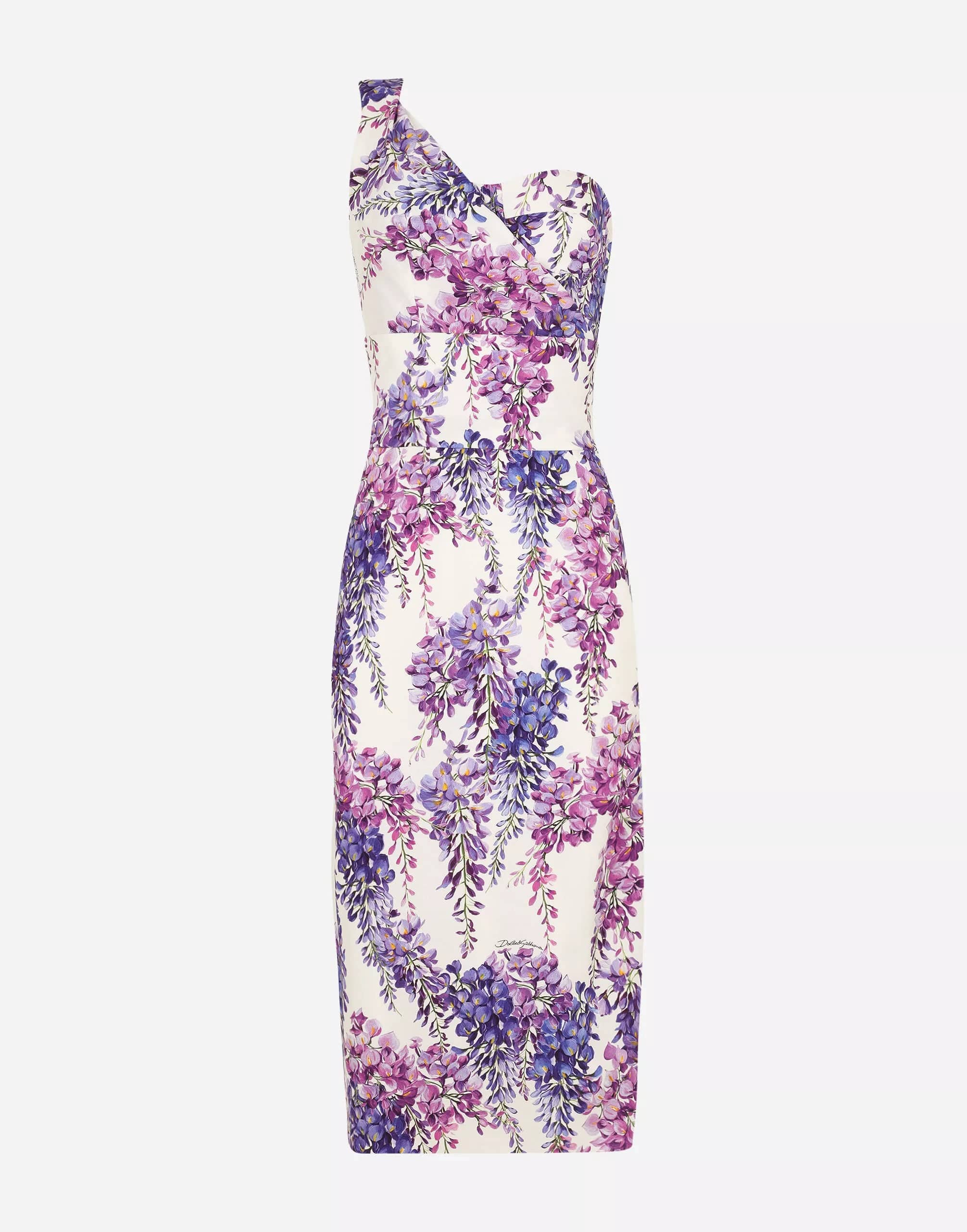 Dolce & Gabbana Wisteria-Print One-Shoulder Dress