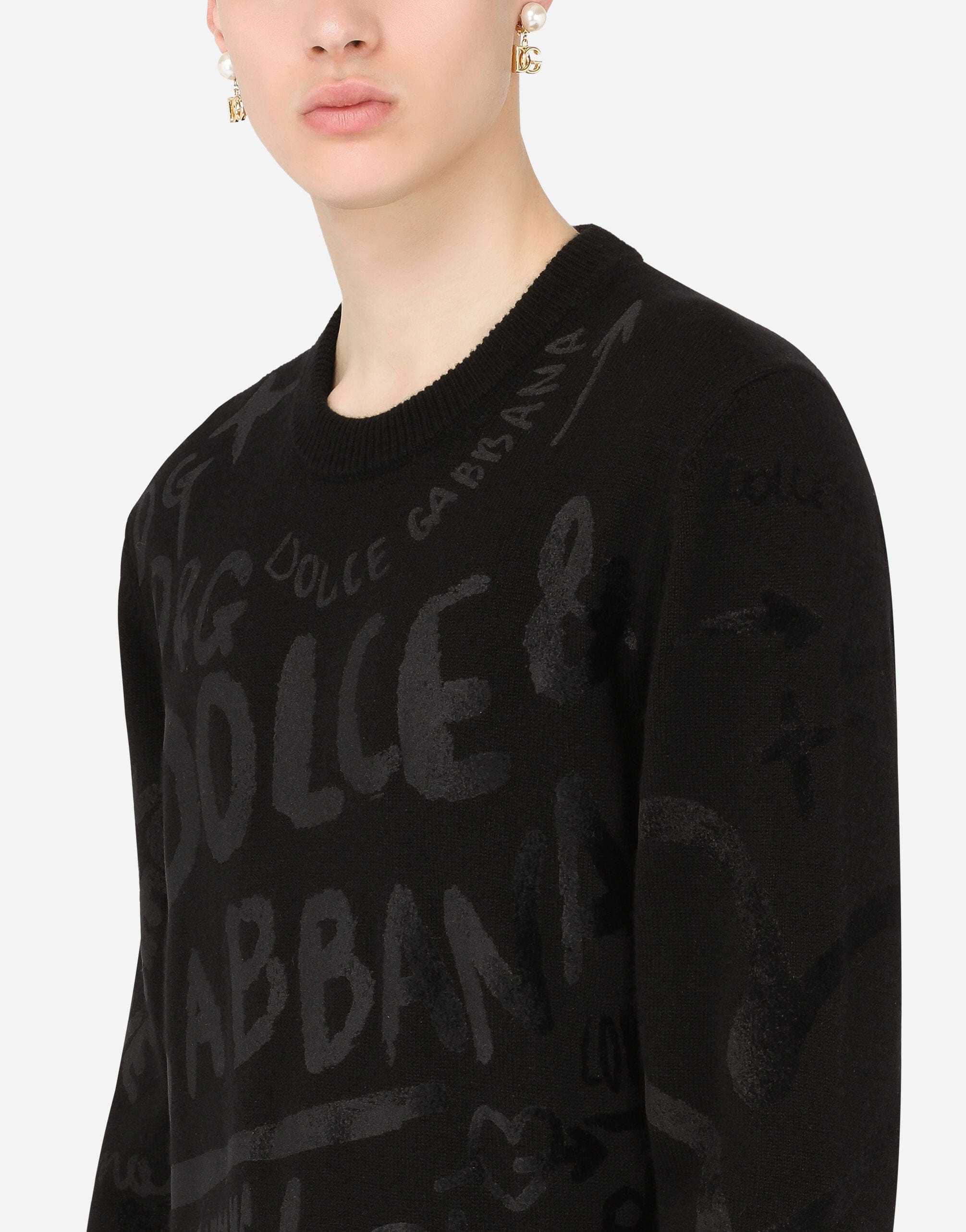 Dolce & Gabbana Wool Sweater With All-Over Flocked Logo