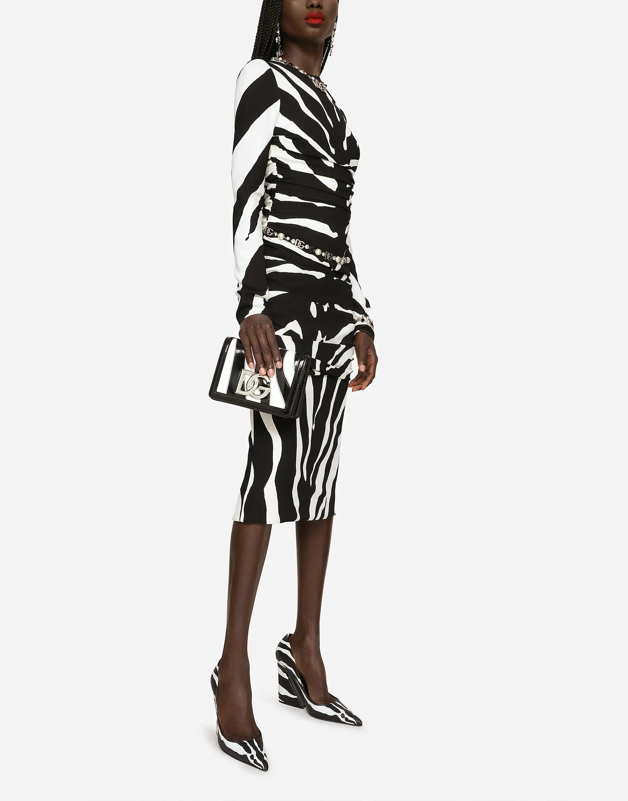 Dolce & Gabbana Zebra-Print Cady Midi Dress