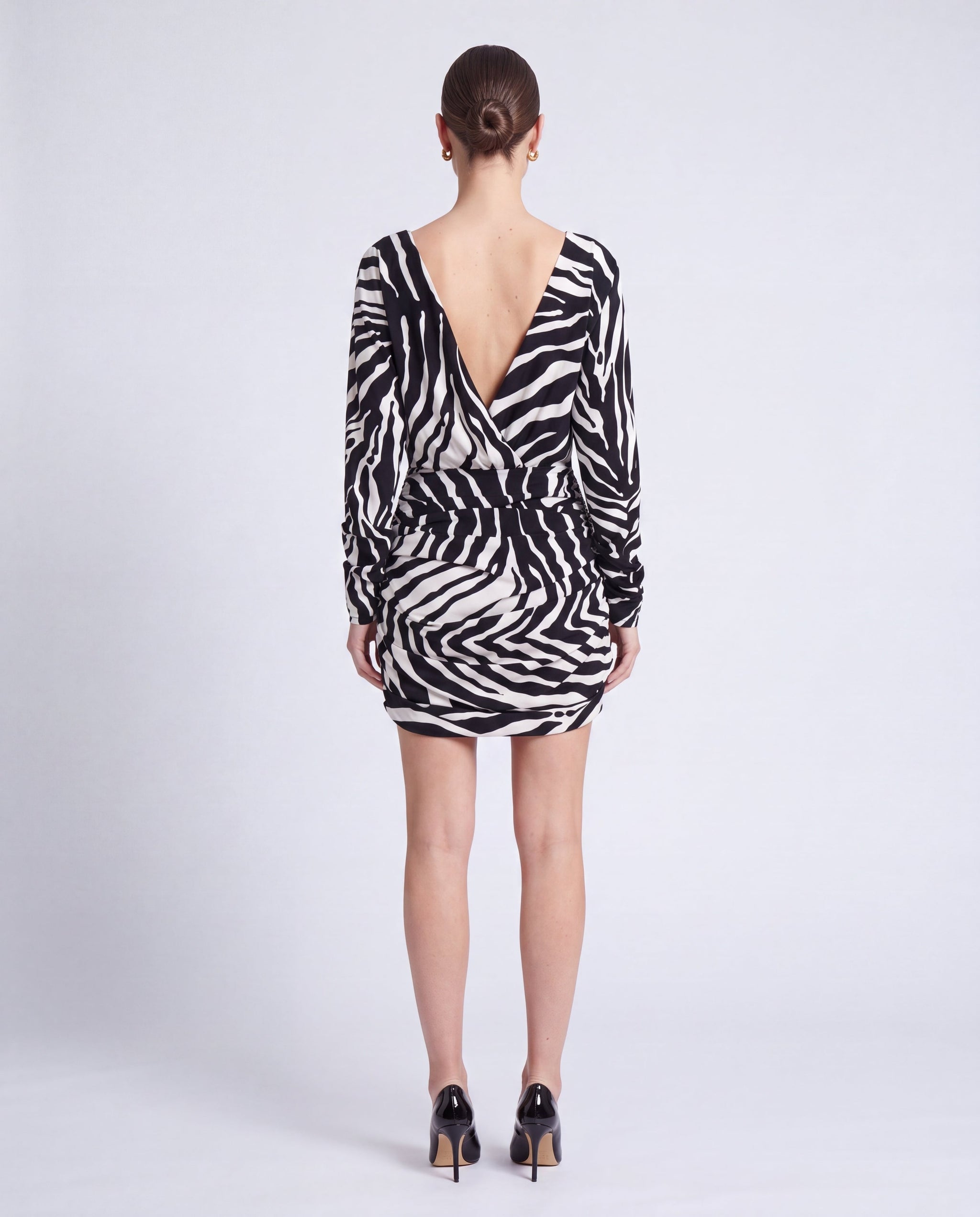 Dolce & Gabbana Black White Zebra Ruched Silk Mini Dress