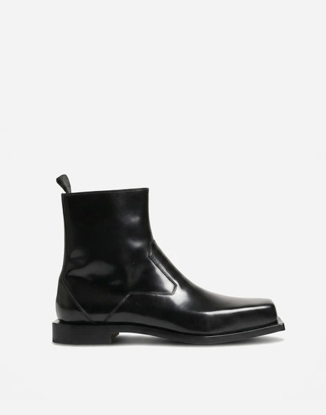 ブラックレザー サイドゴアブーツ ドルチェアンドガッバーナ Dolce & Gabbana ジップクロージャー ブラックレザー アンクルブーツ