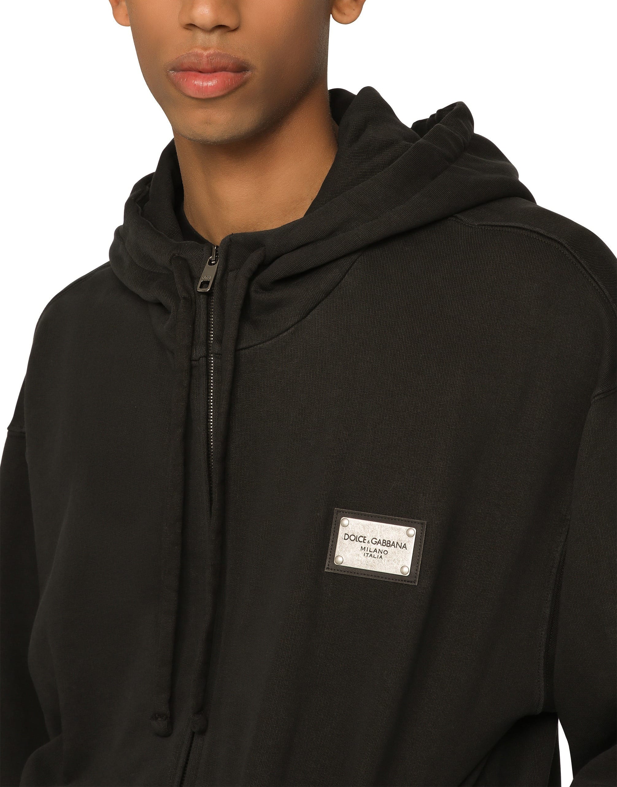Dolce & Gabbana Dolce & Gabbana Zip Hoodie with Metal Logo Plaque