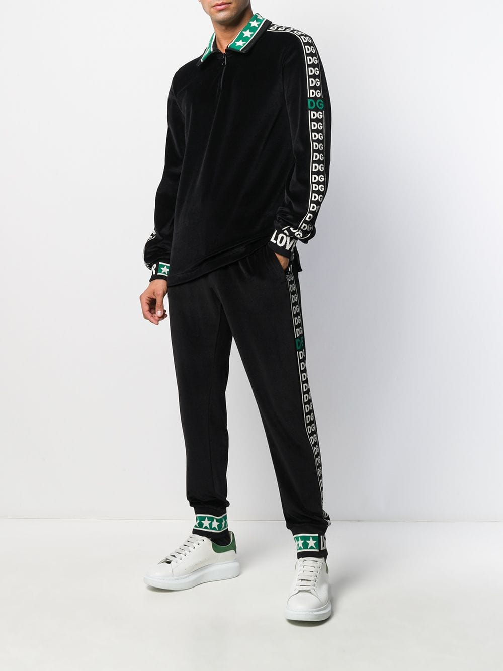 Dolce & Gabbana Zip-Up Logo Stripe Sweatshirt