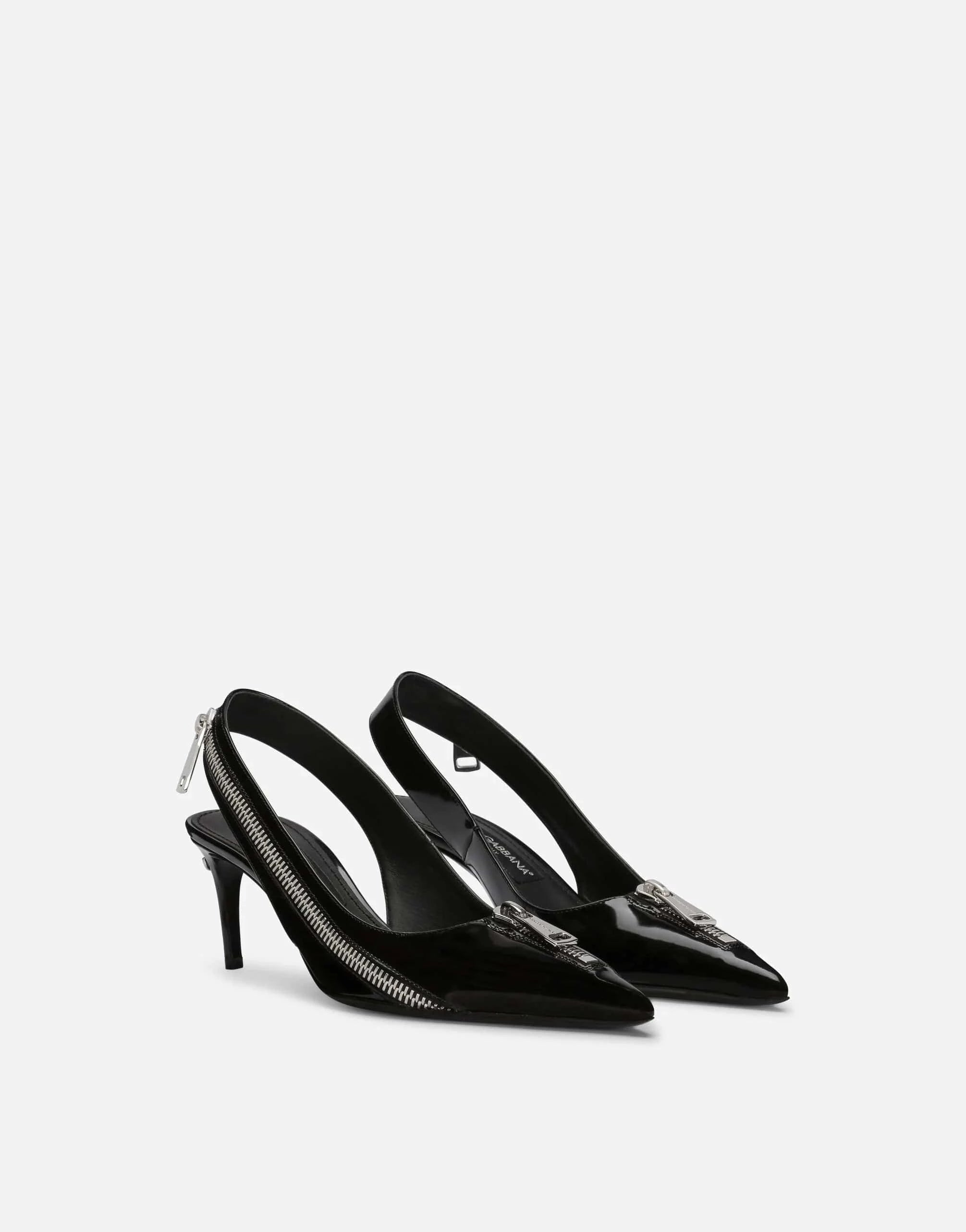Dolce & Gabbana Zipper-Embellished Leather Slingbacks