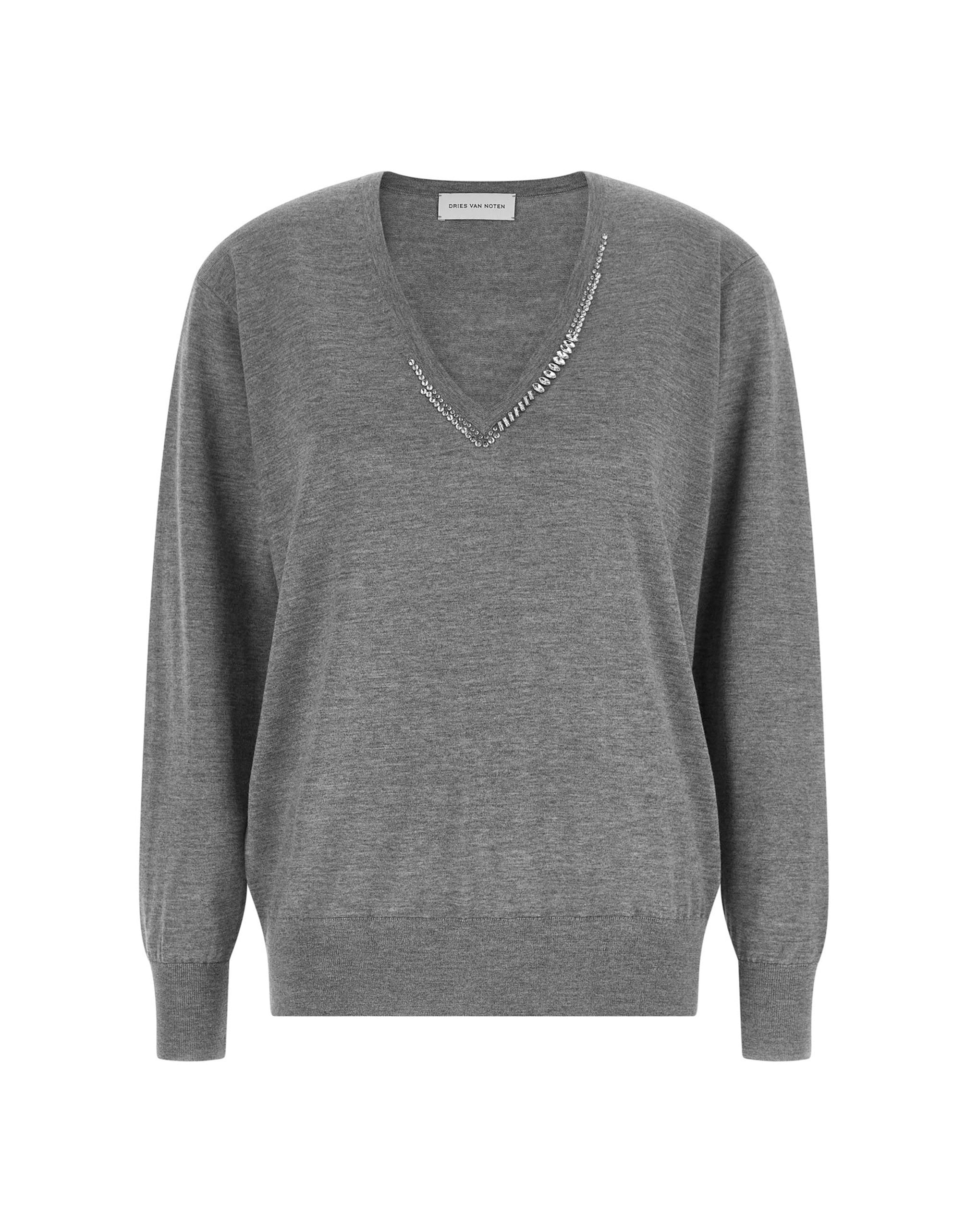 DRIES VAN NOTEN グレー Vネックチュニック Dries Van Noten Tuomas Embroidered V-Neck Sweater | Sendegaro