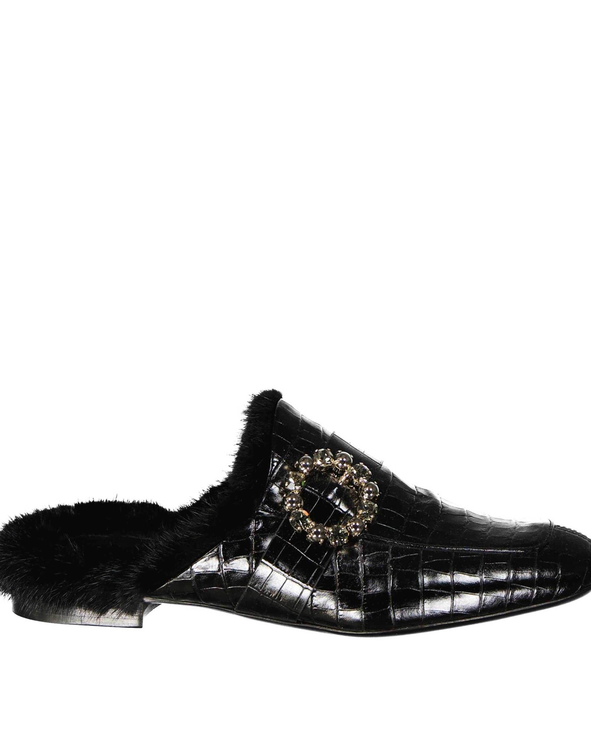 Eleventy Leather Fur Mules
