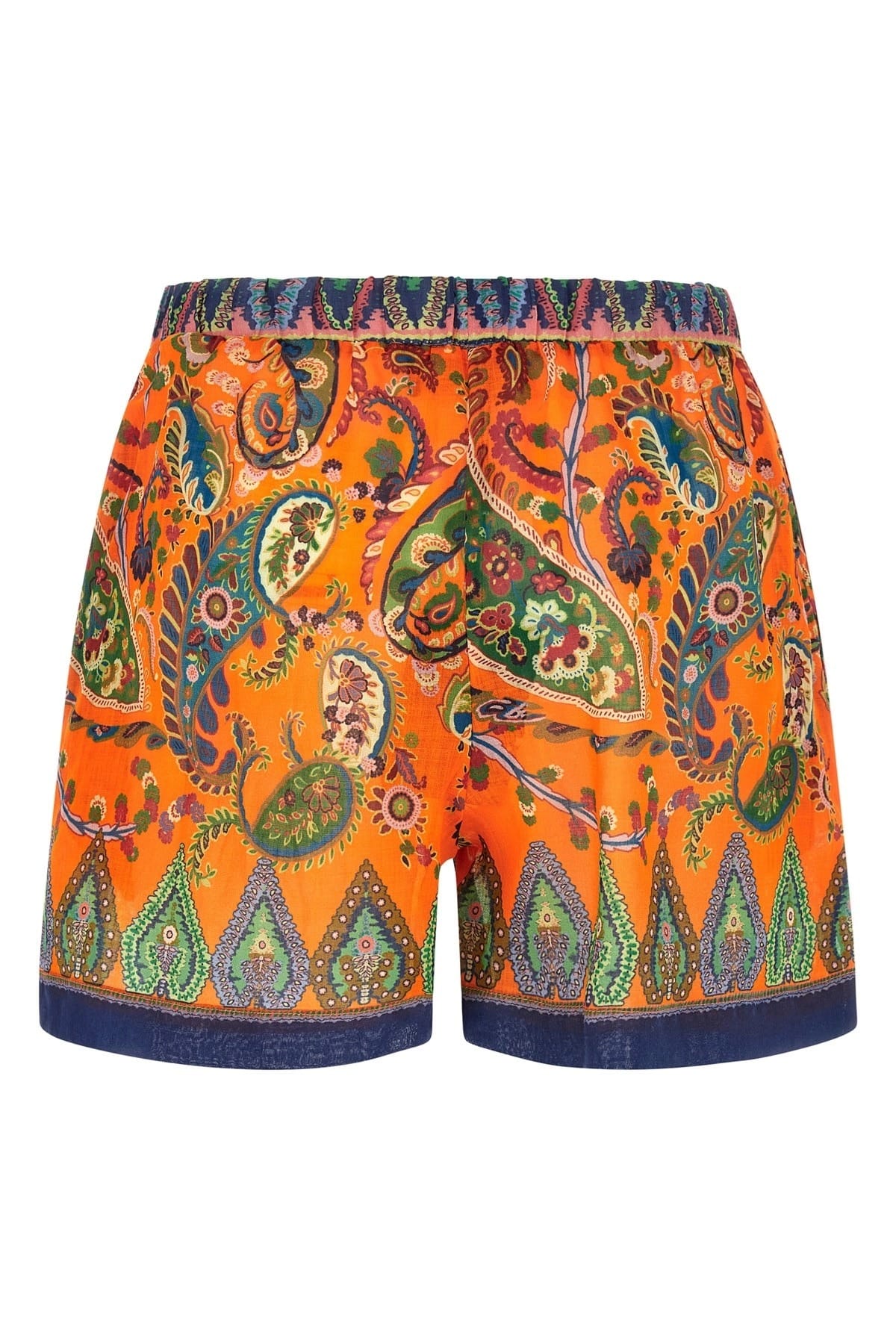 Etro Orange Paisley Ramie Shorts | Sendegaro