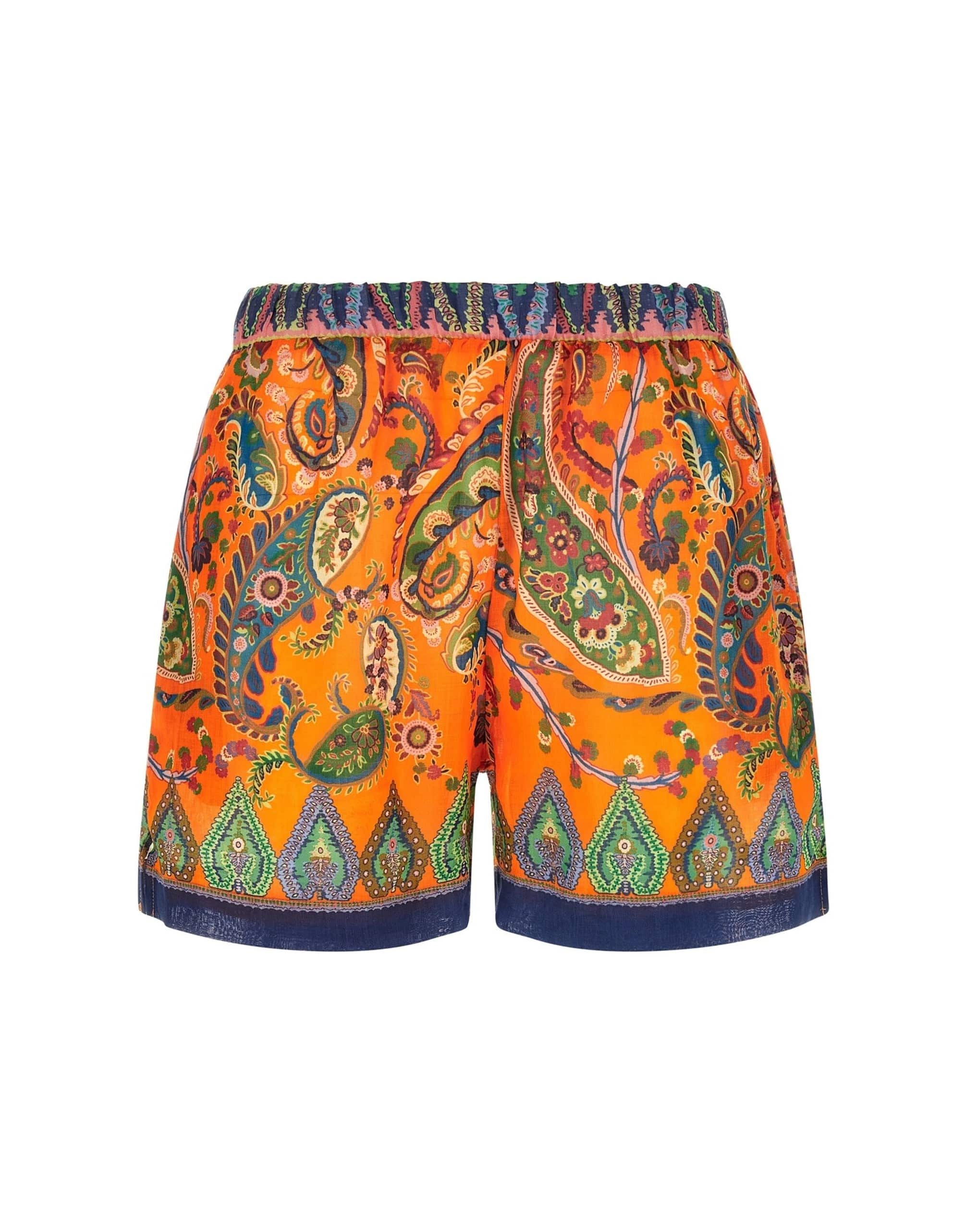 Etro Orange Paisley Ramie Shorts