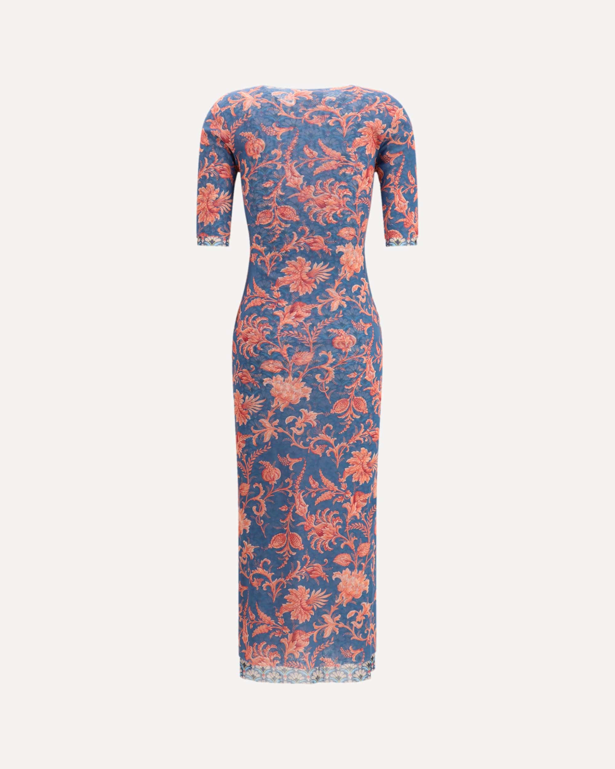 Etro Stretch Tulle Midi Dress With Floral Motif