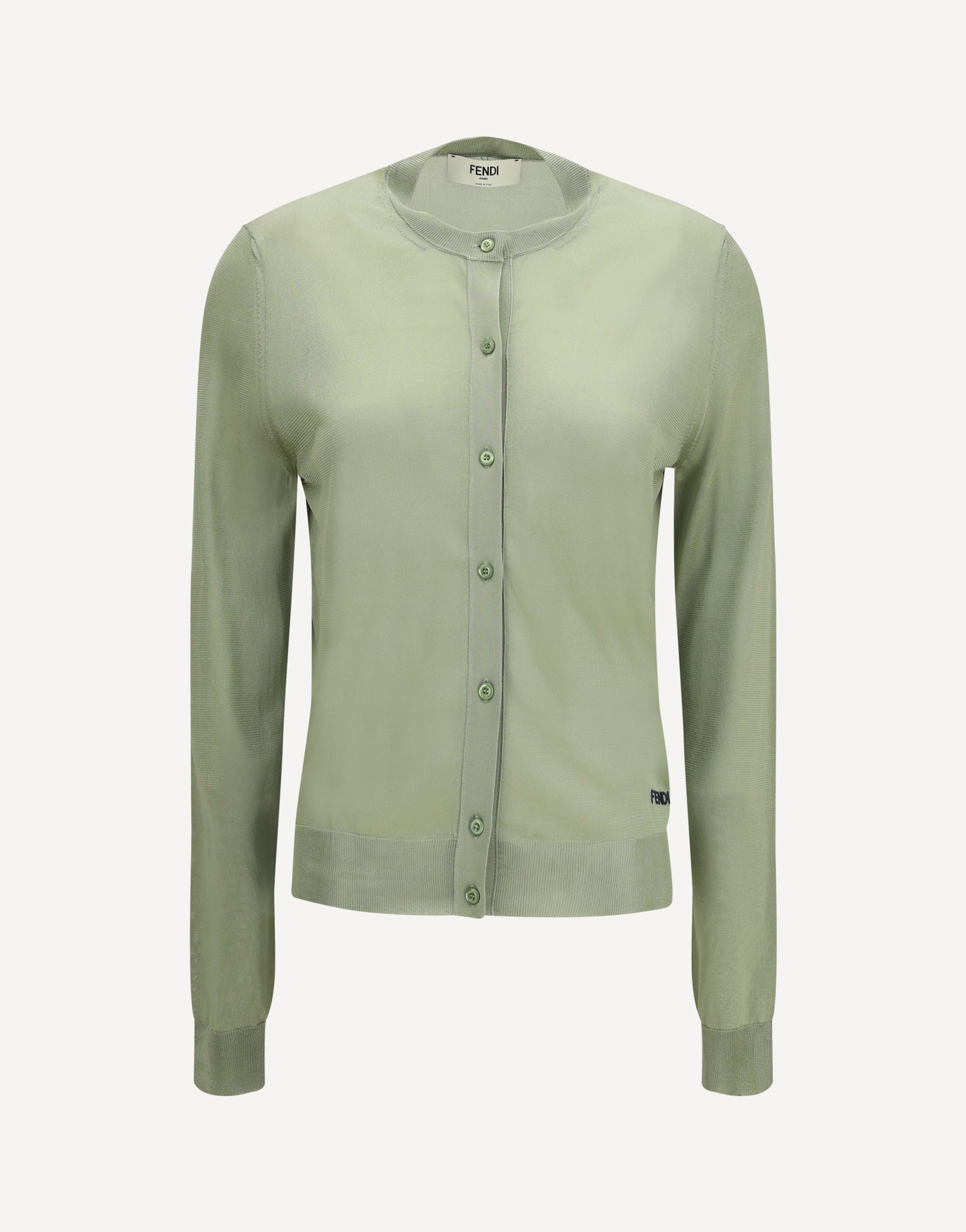 Fendi Crewneck Cardigan In Viscose With Embroidered Logo