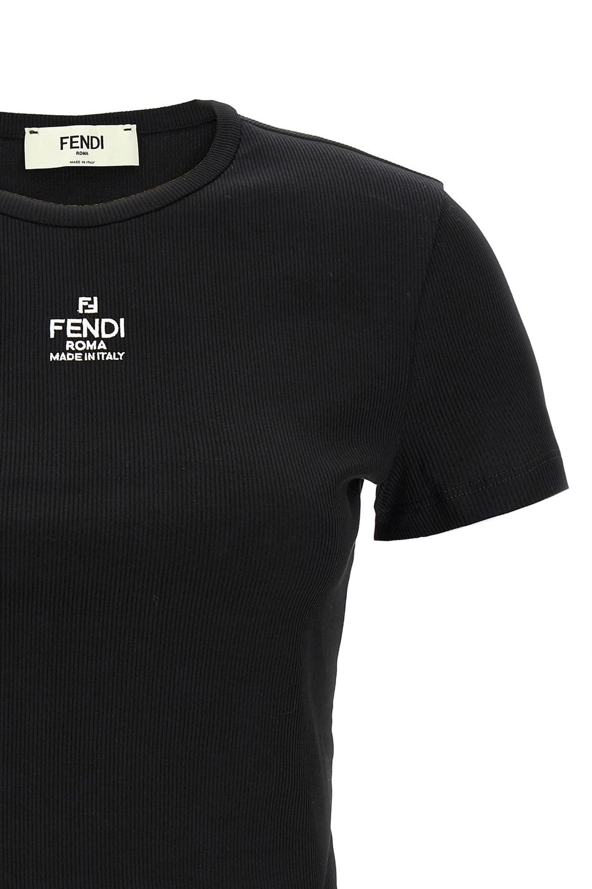 Fendi Fendi Logo Embroidered Cropped T-Shirt