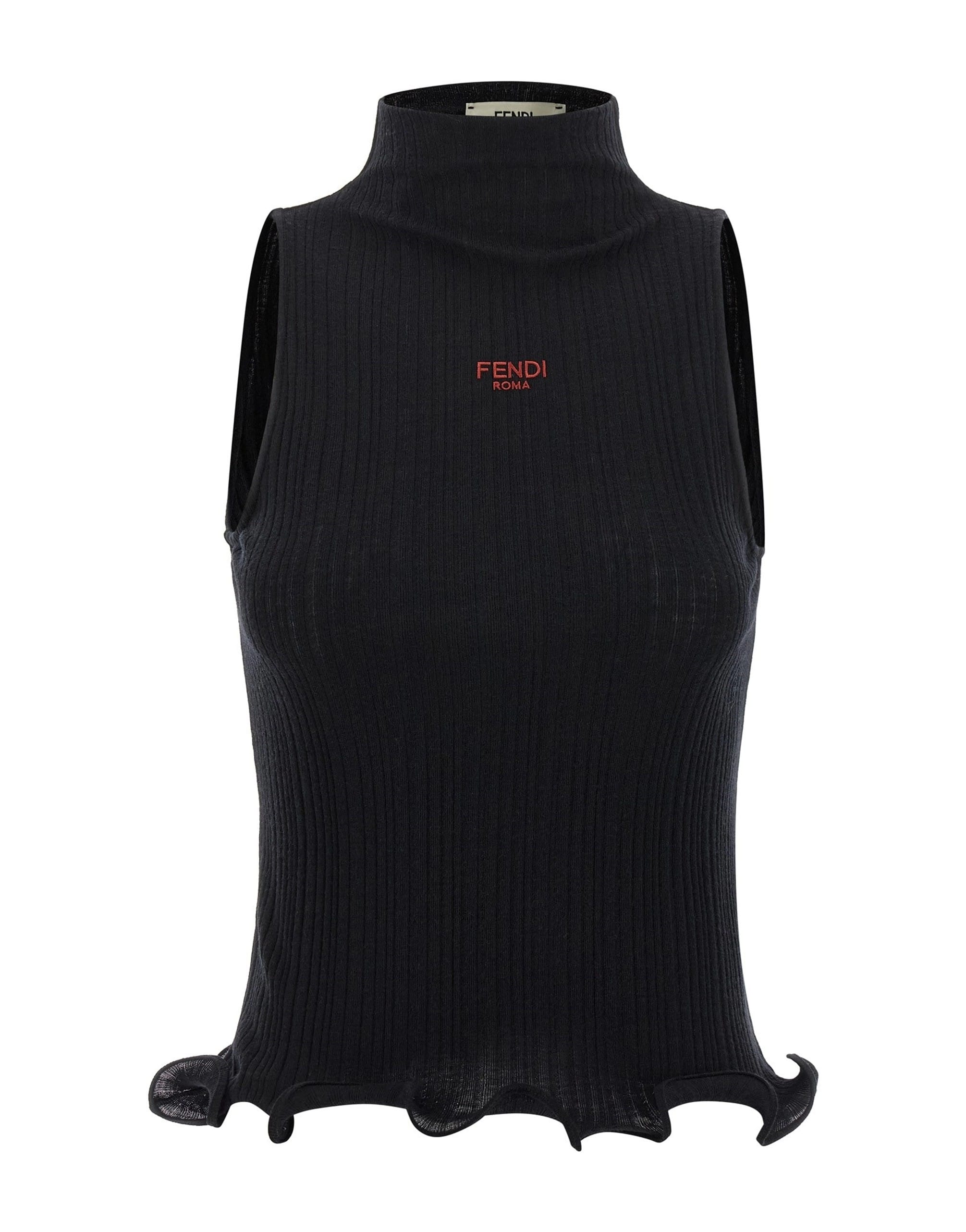 Fendi Fendi Logo Embroidered Ruffled Top