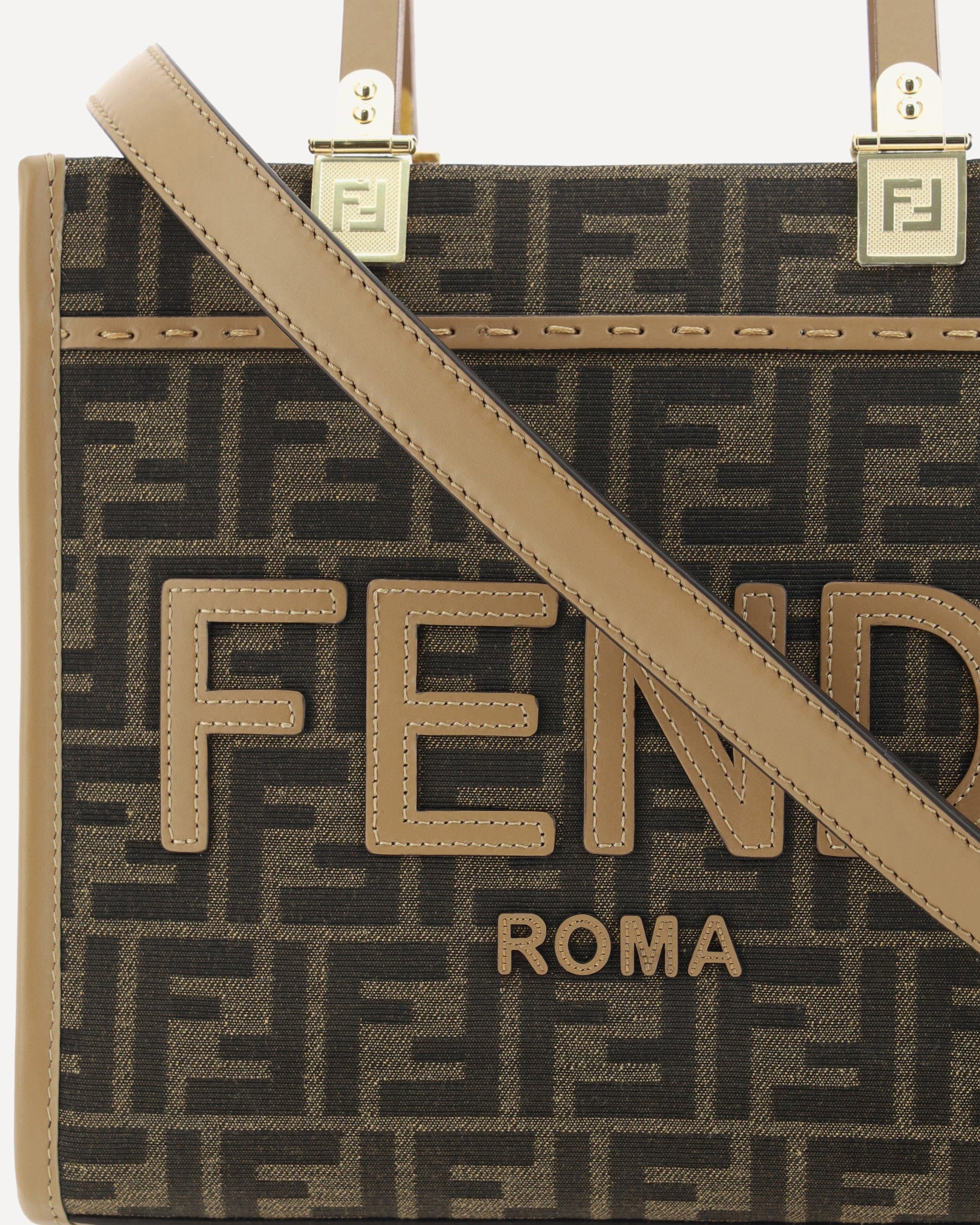 Fendi Roma Leather Logo Shopping Bag