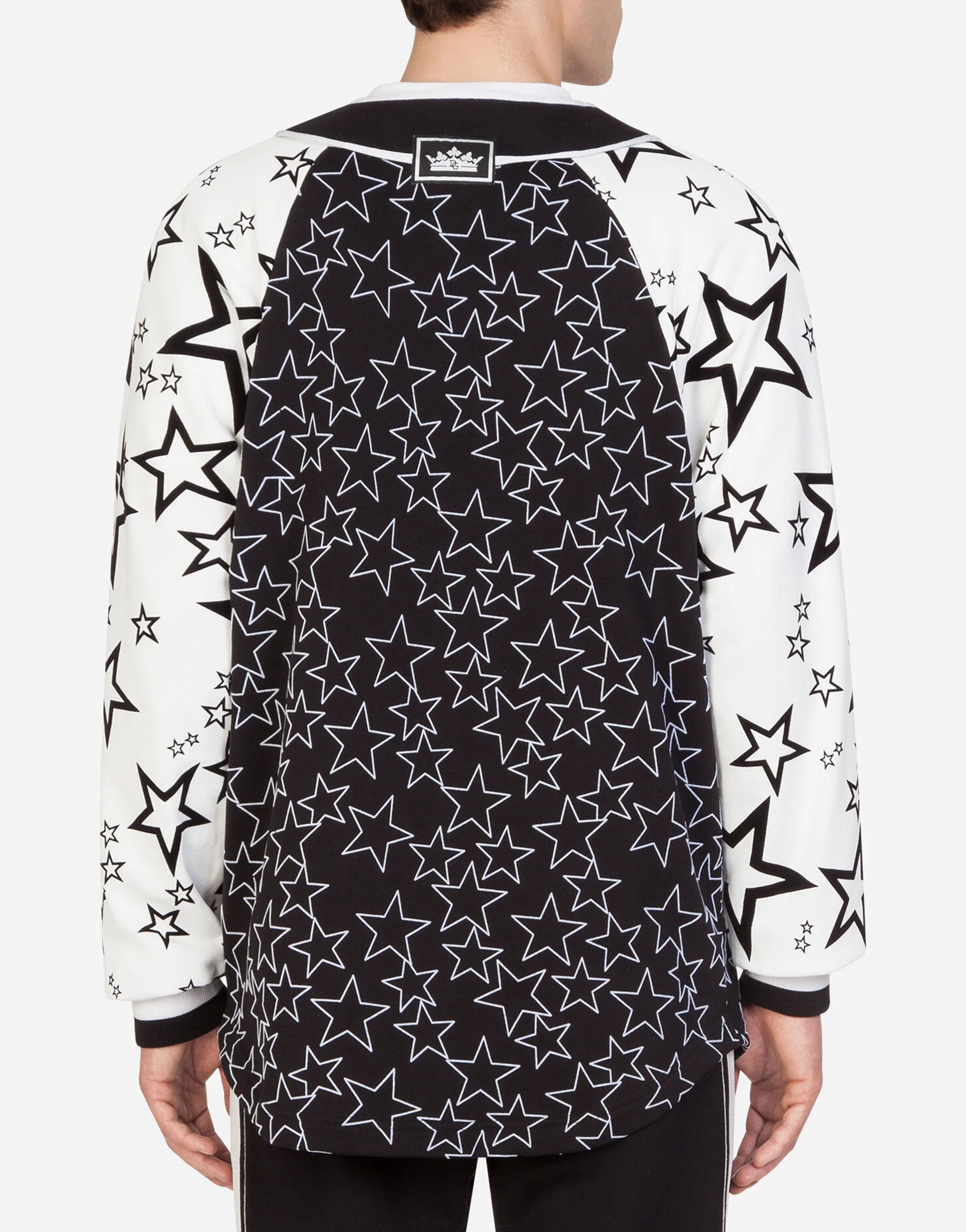 Jersey Button-Up Sweater With Flocked Star Print