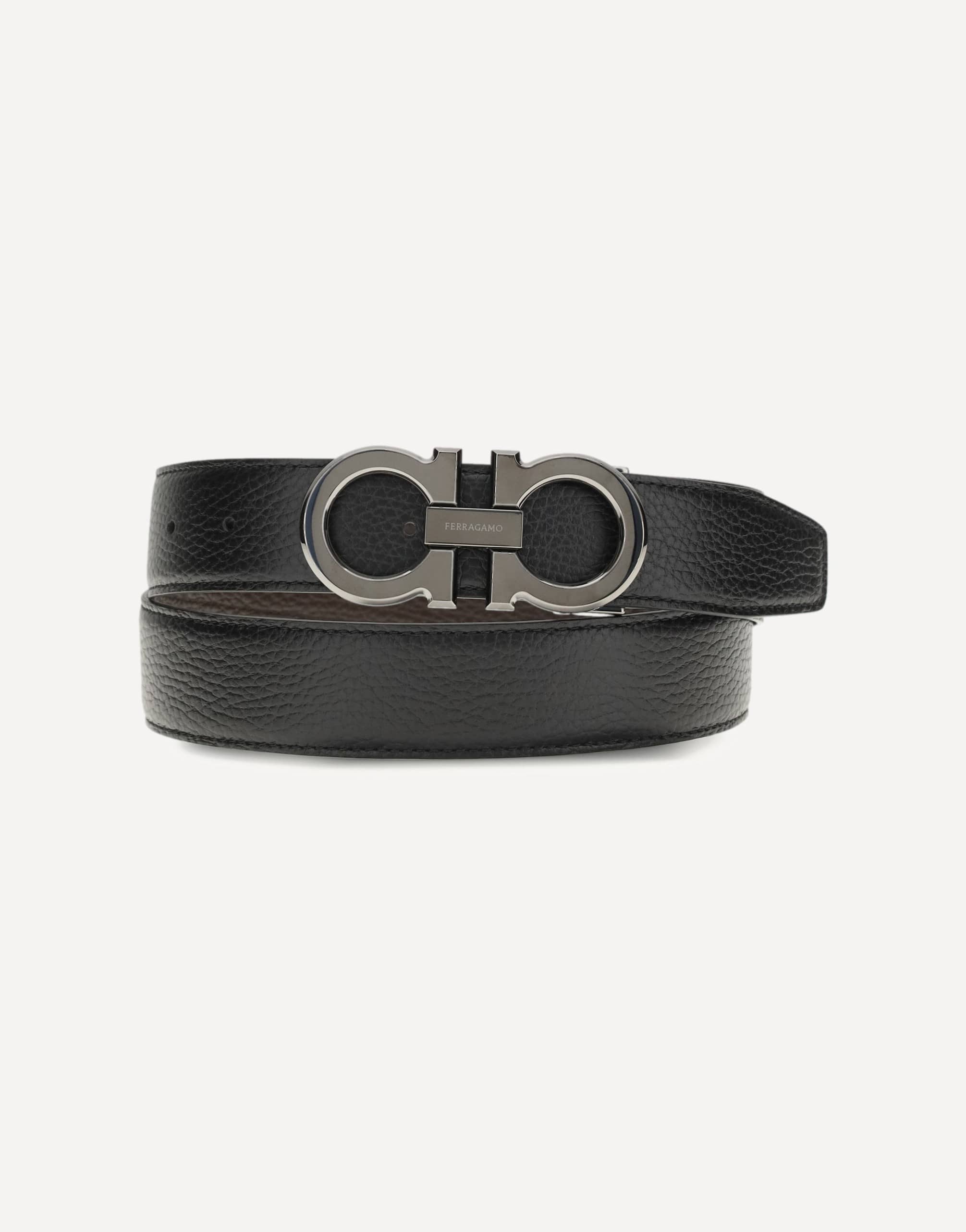 Ferragamo シボ加工レザーベルト ダブル・ガンチーニバックル Ferragamo シボ加工レザーベルト ダブル・ガンチーニバックル