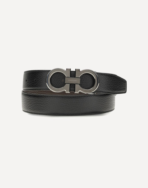 Ferragamo シボ加工レザーベルト ダブル・ガンチーニバックル