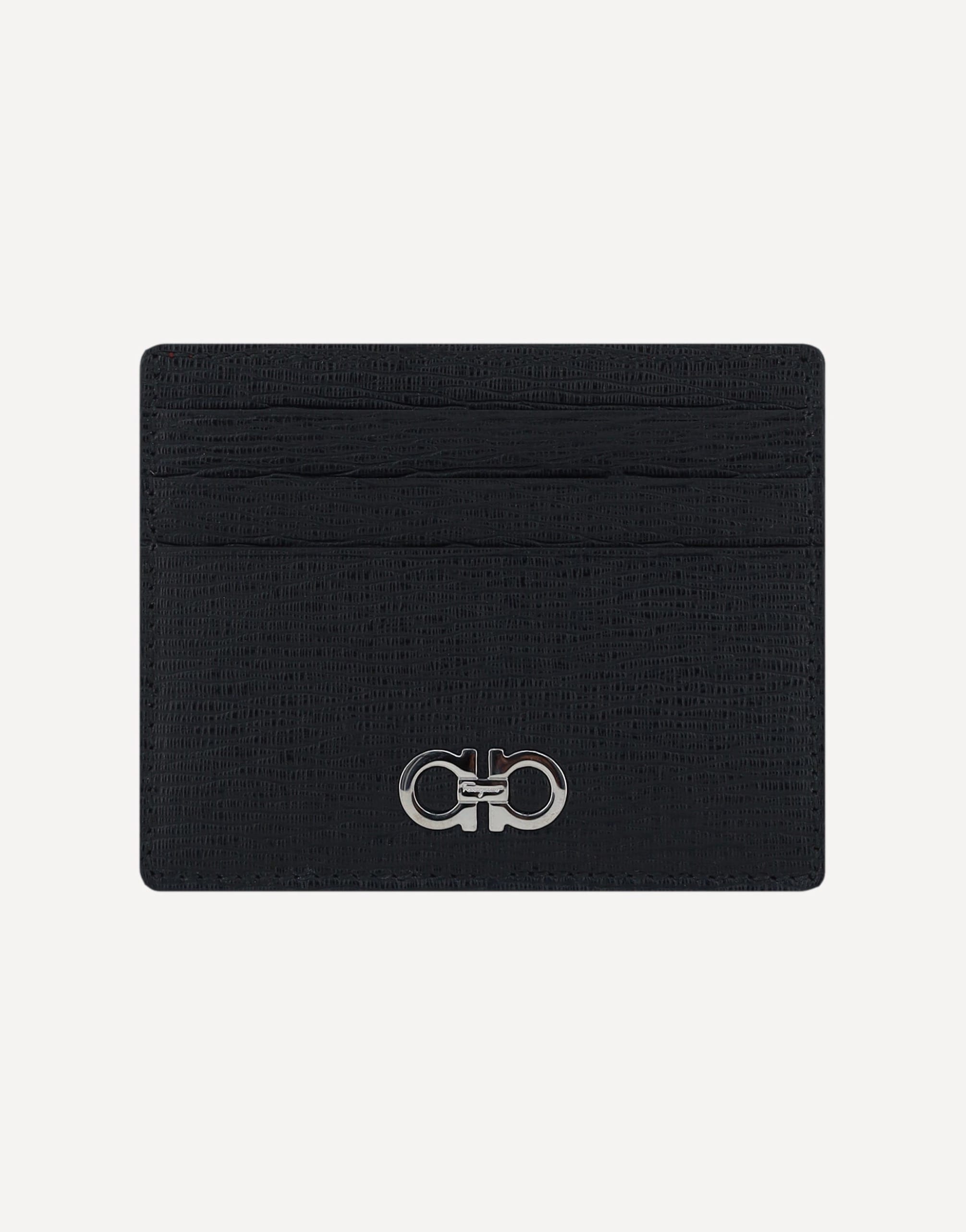 Ferragamo Calfskin Card Holder With Gancini Plaque