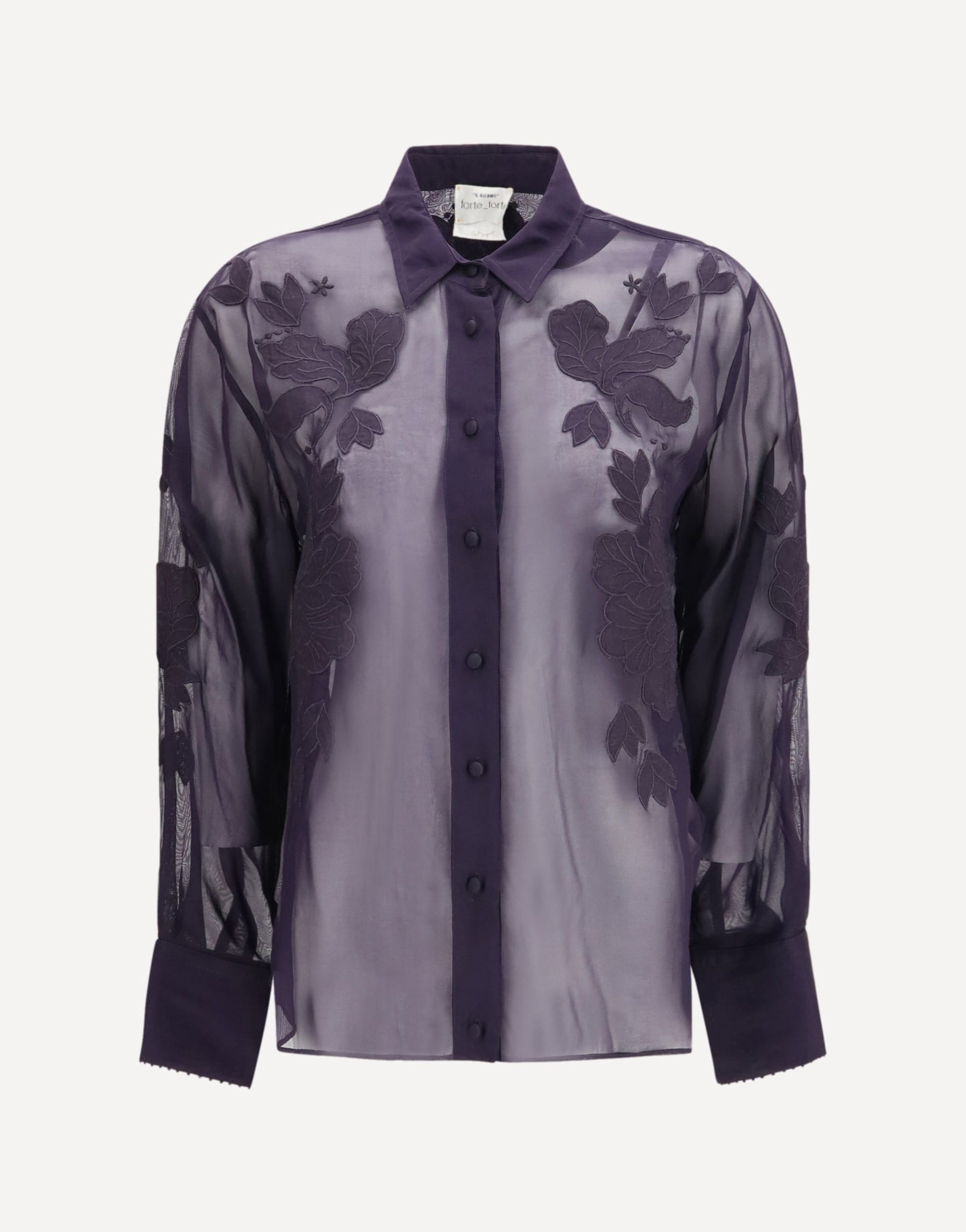 Forte_Forte Organza Shirt With Floral Embroidery
