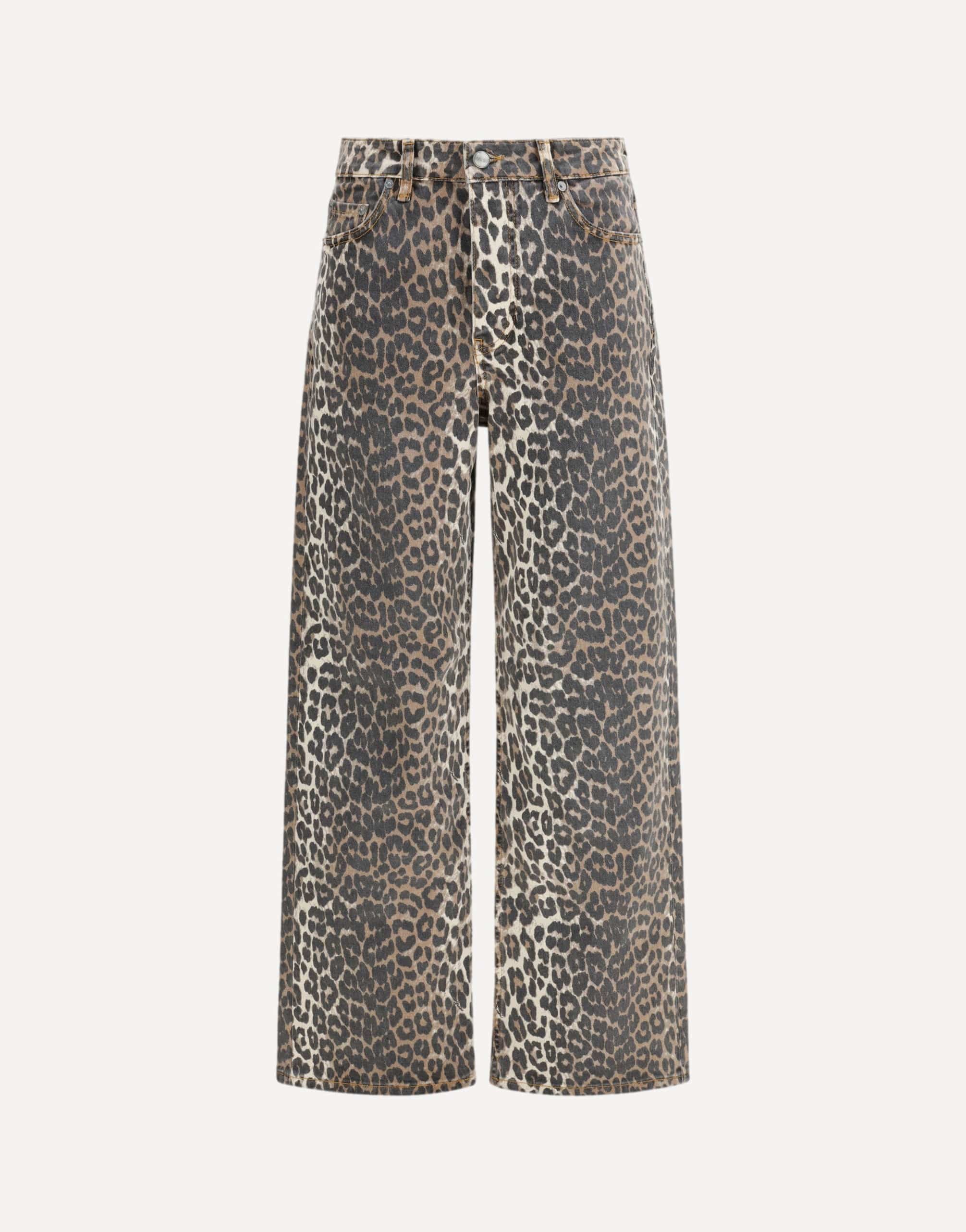 Ganni Animal Print Straight Wide-Leg Jeans