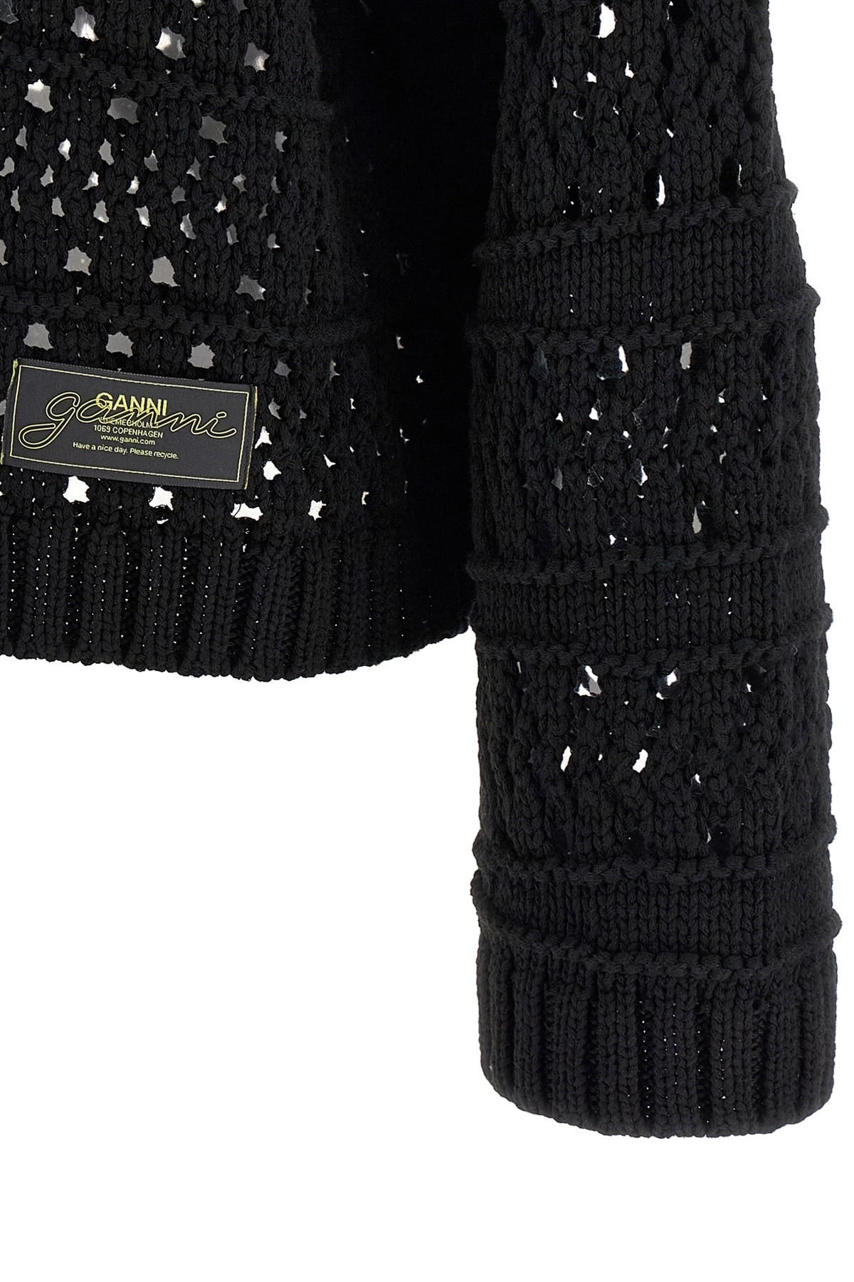 Ganni Ganni Black Crochet V-Neck Sweater