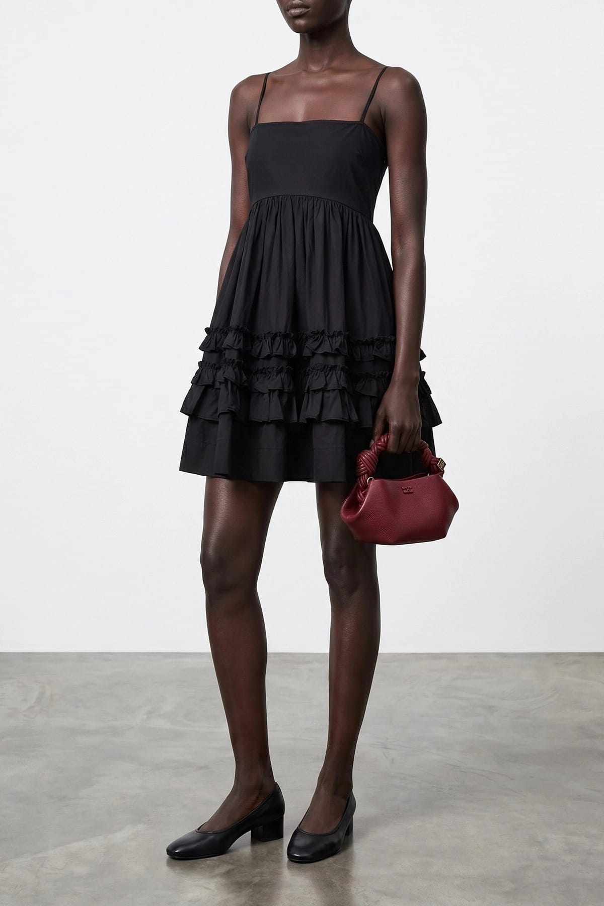 Ganni Robe mini noire à volants - alternate view