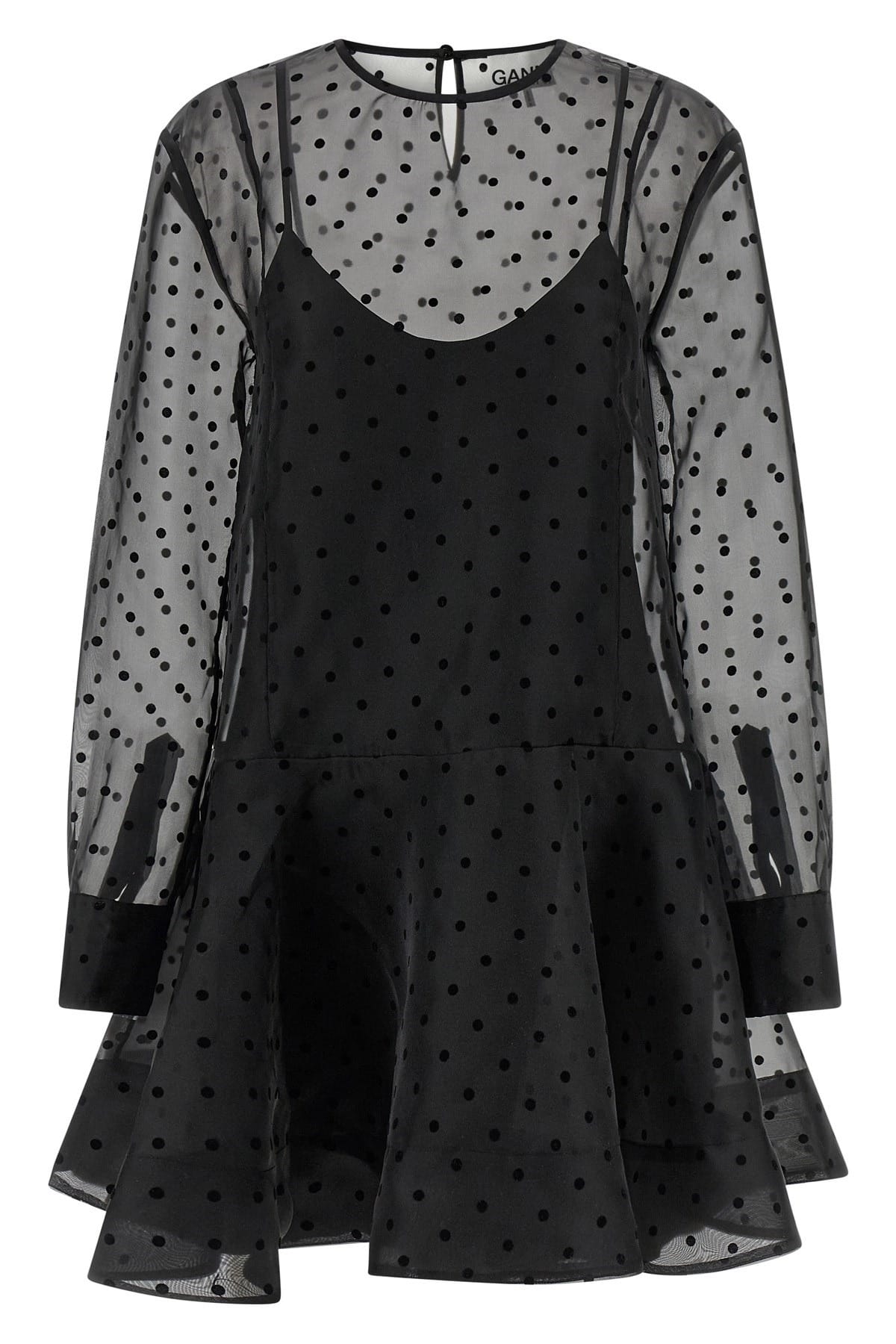Ganni Ganni Black Organza Circle Collar Dress