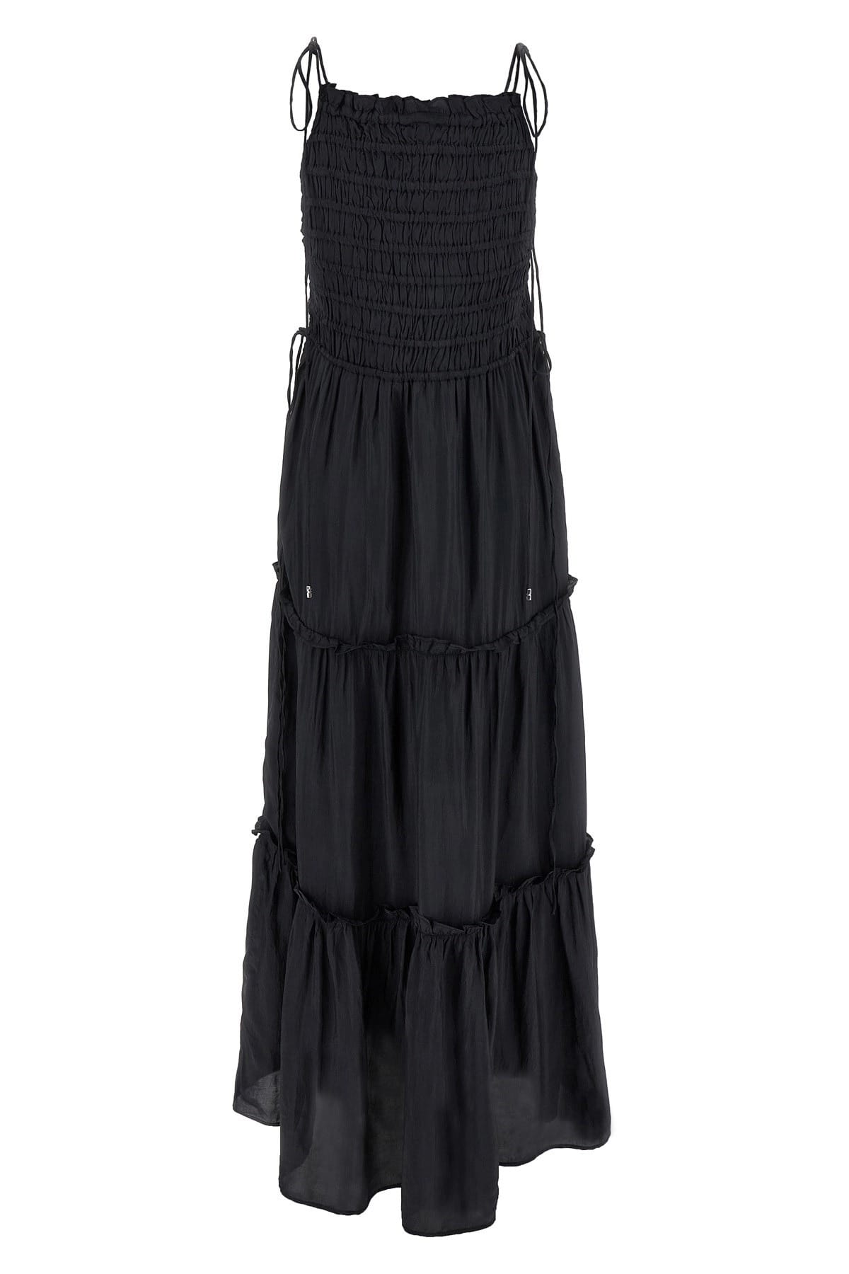 Ganni Ganni Black Smock Tie Dress