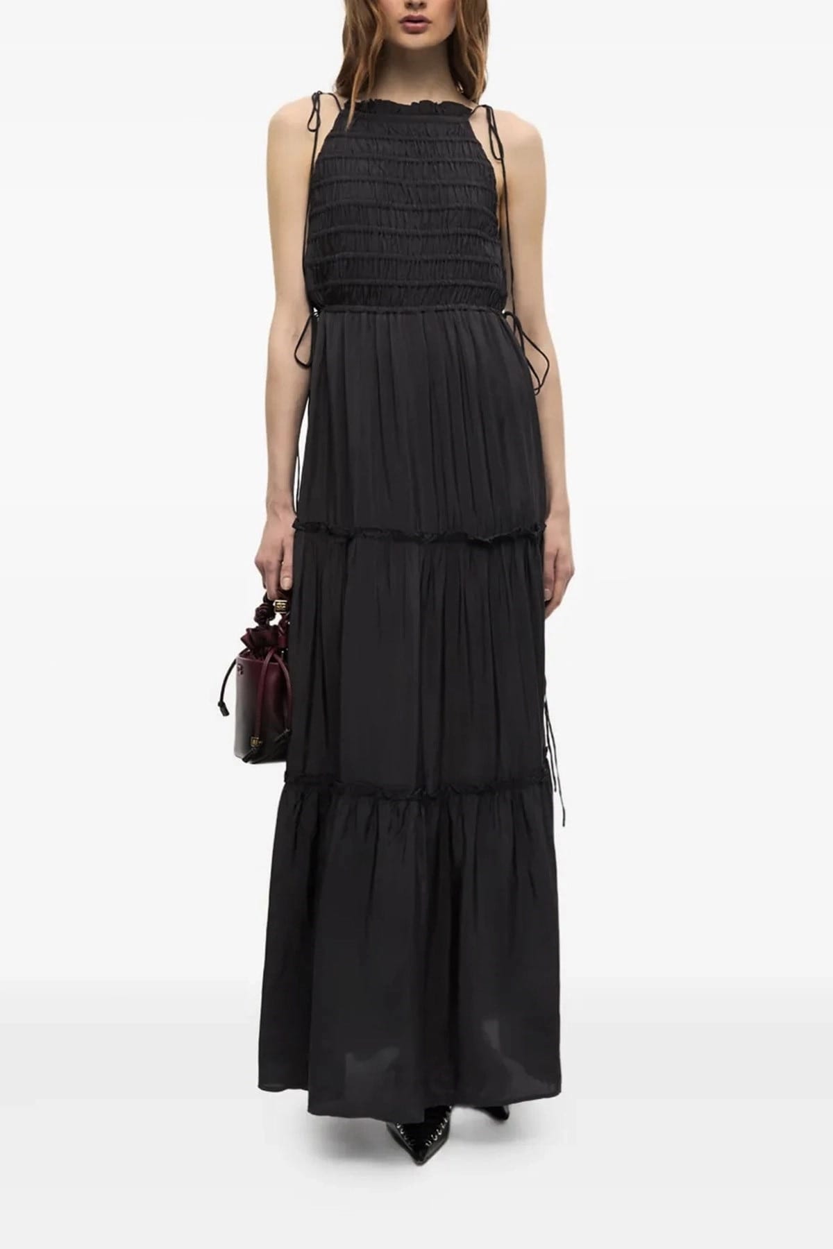 Ganni Black Smock Tie Dress - alternate view