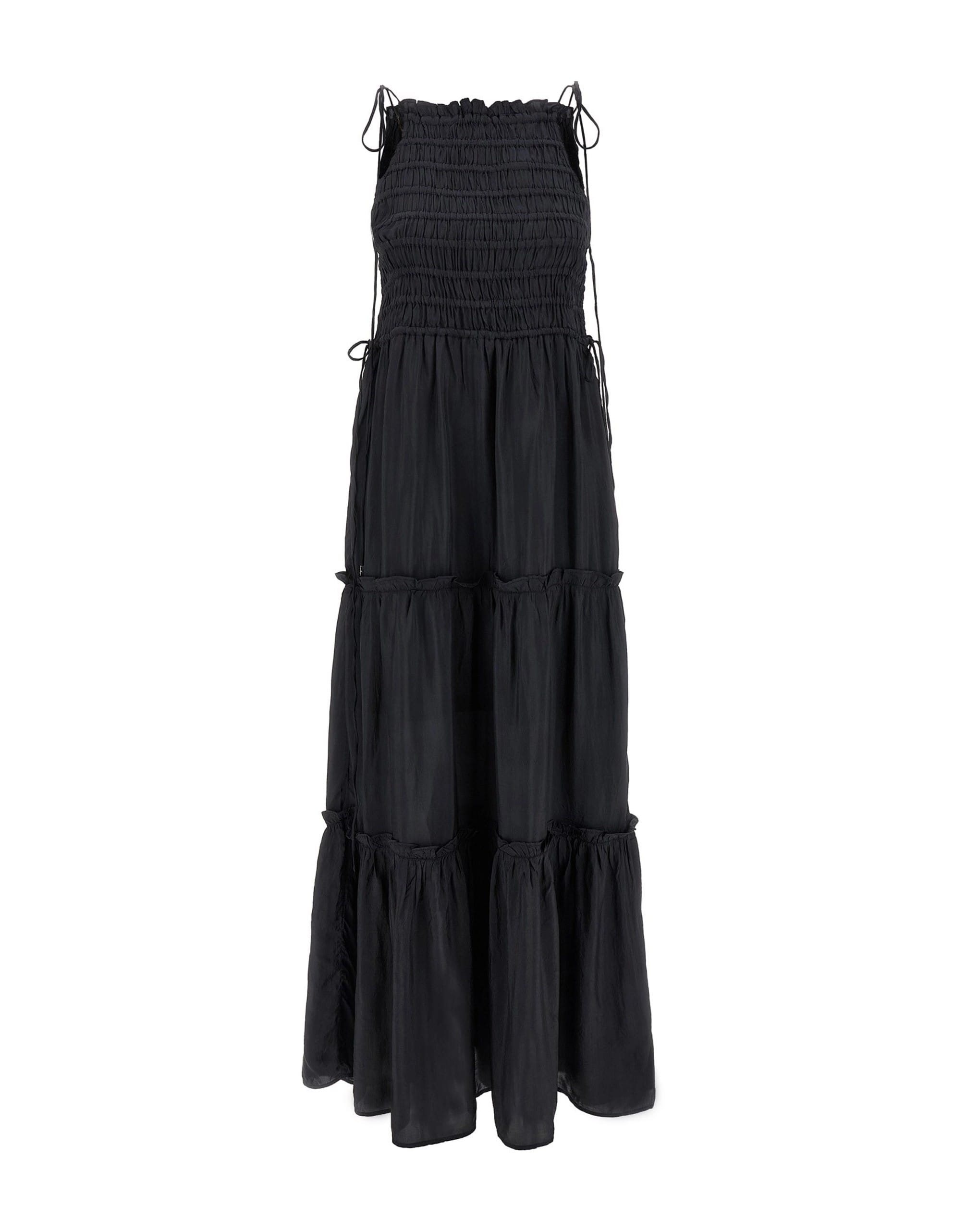 Ganni Ganni Black Smock Tie Dress