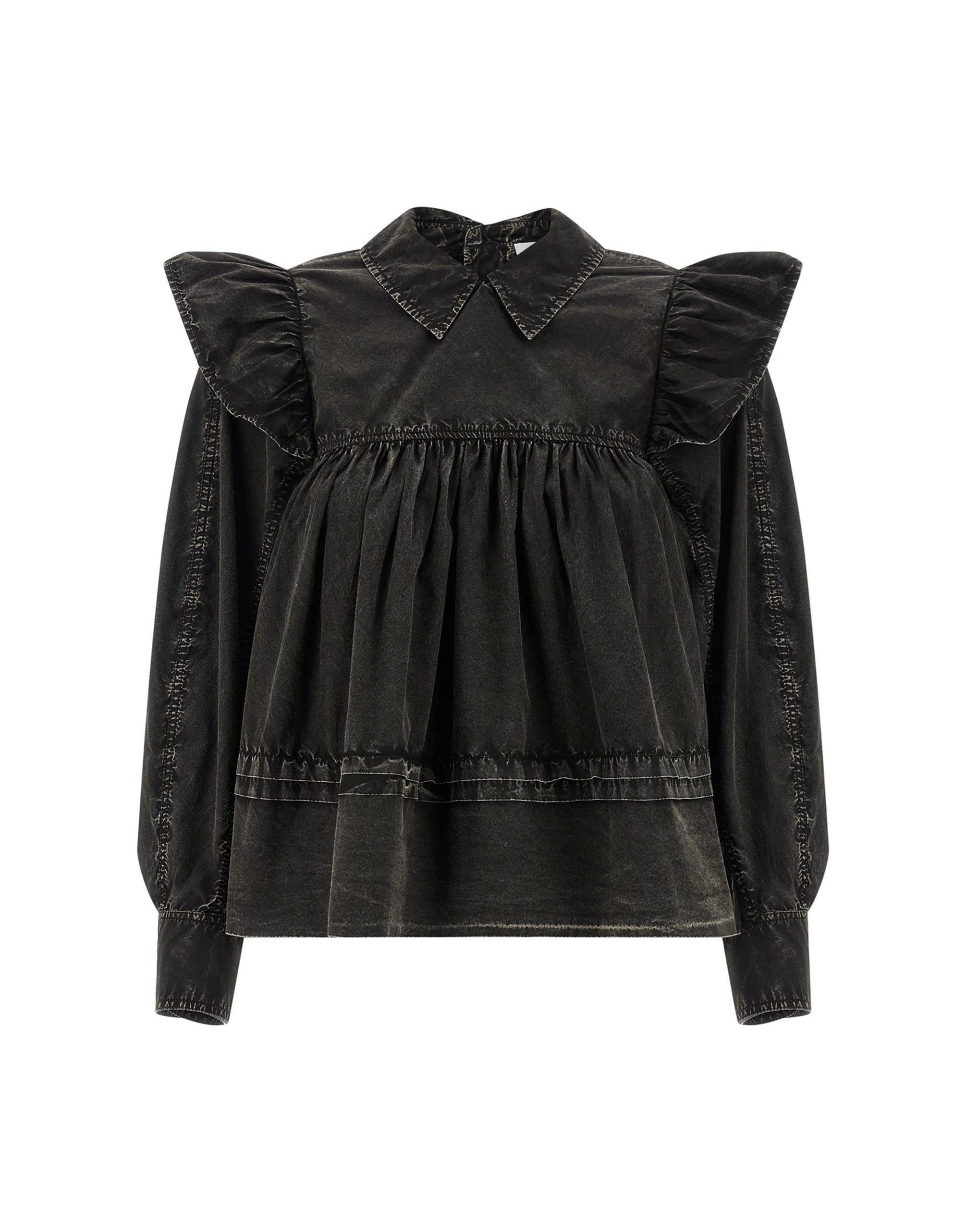 Ganni Ganni Black Washed Frill Blouse