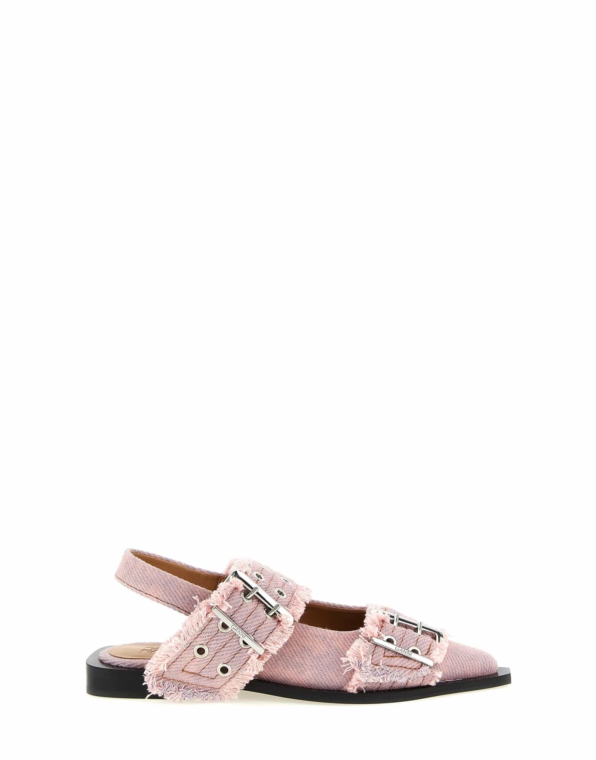 Ganni Ganni Buckle Fringed Denim Slingback