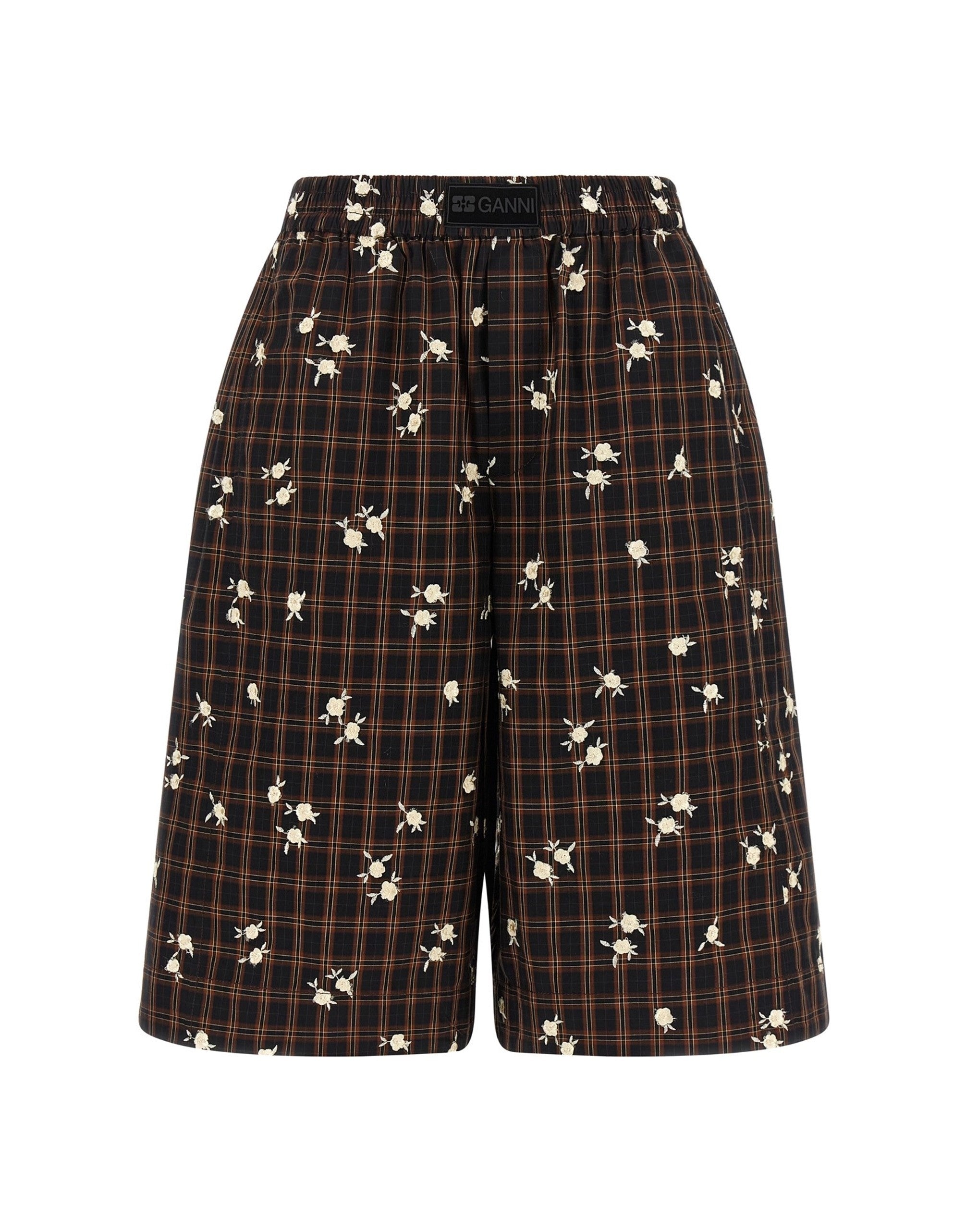 Ganni Check Flower Bermuda Shorts