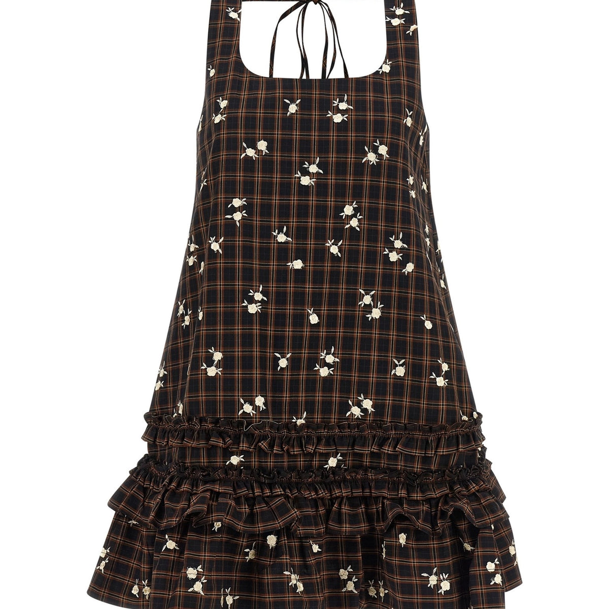 Ganni Women's Check Flower Mini Dress – Brown – XXL