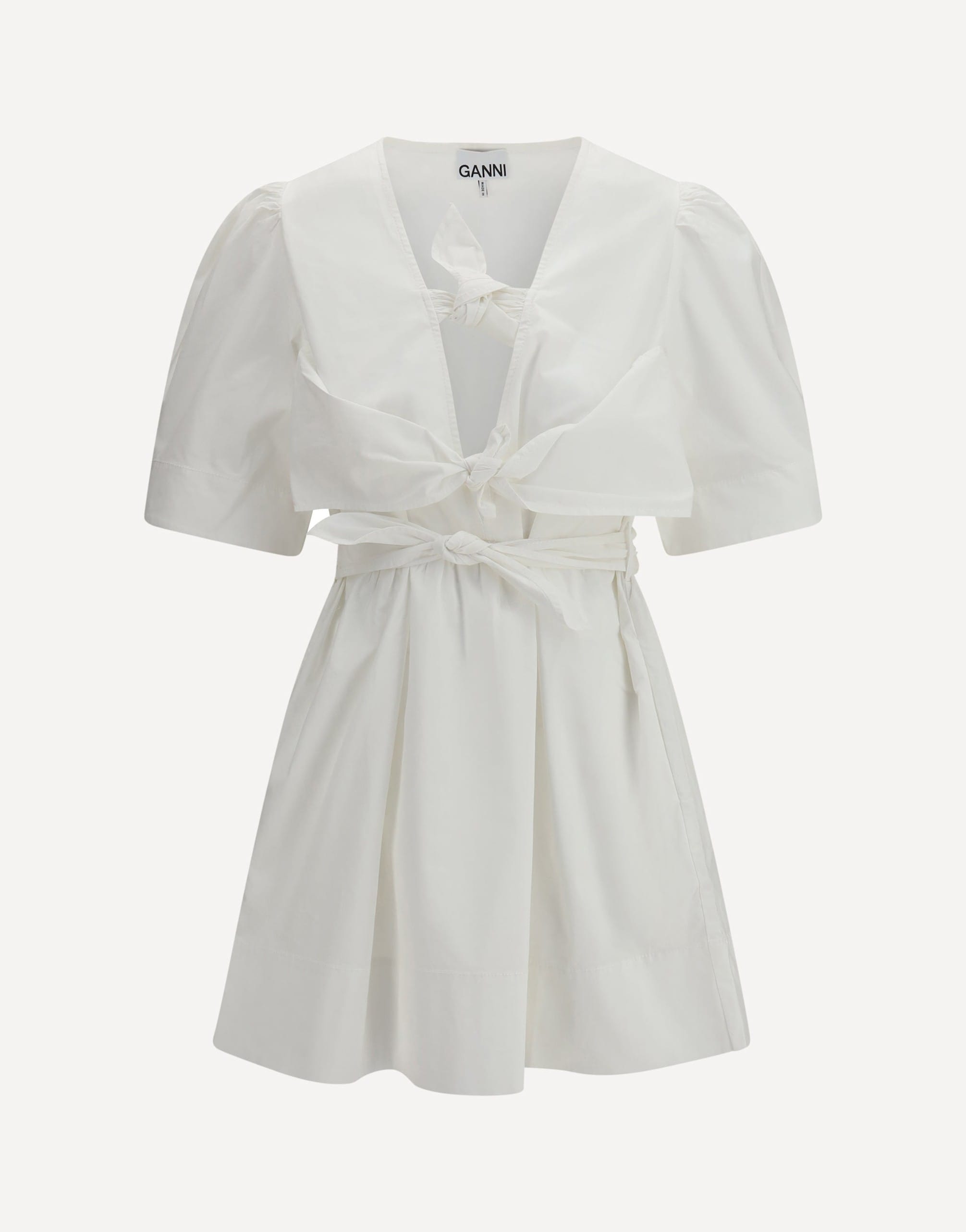 Ganni Cotton Mini Dress Deep V-Neck