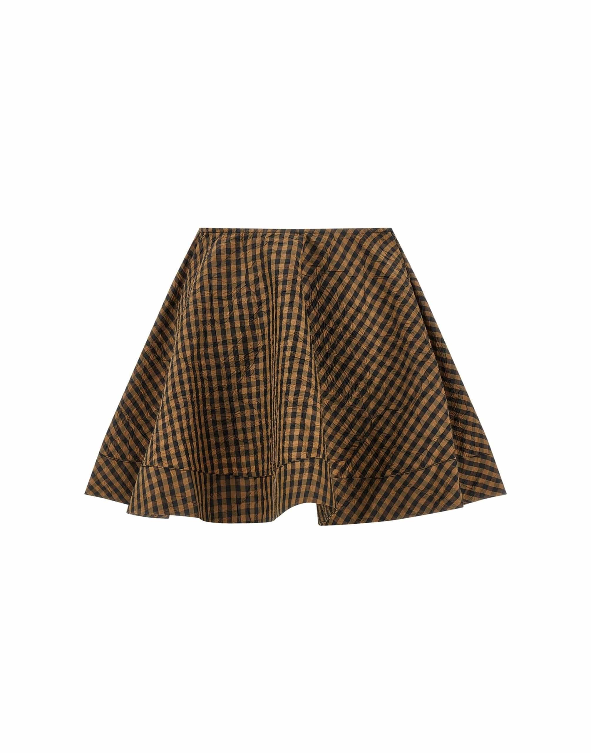 Ganni Crinckled Taffetà Check Skirt