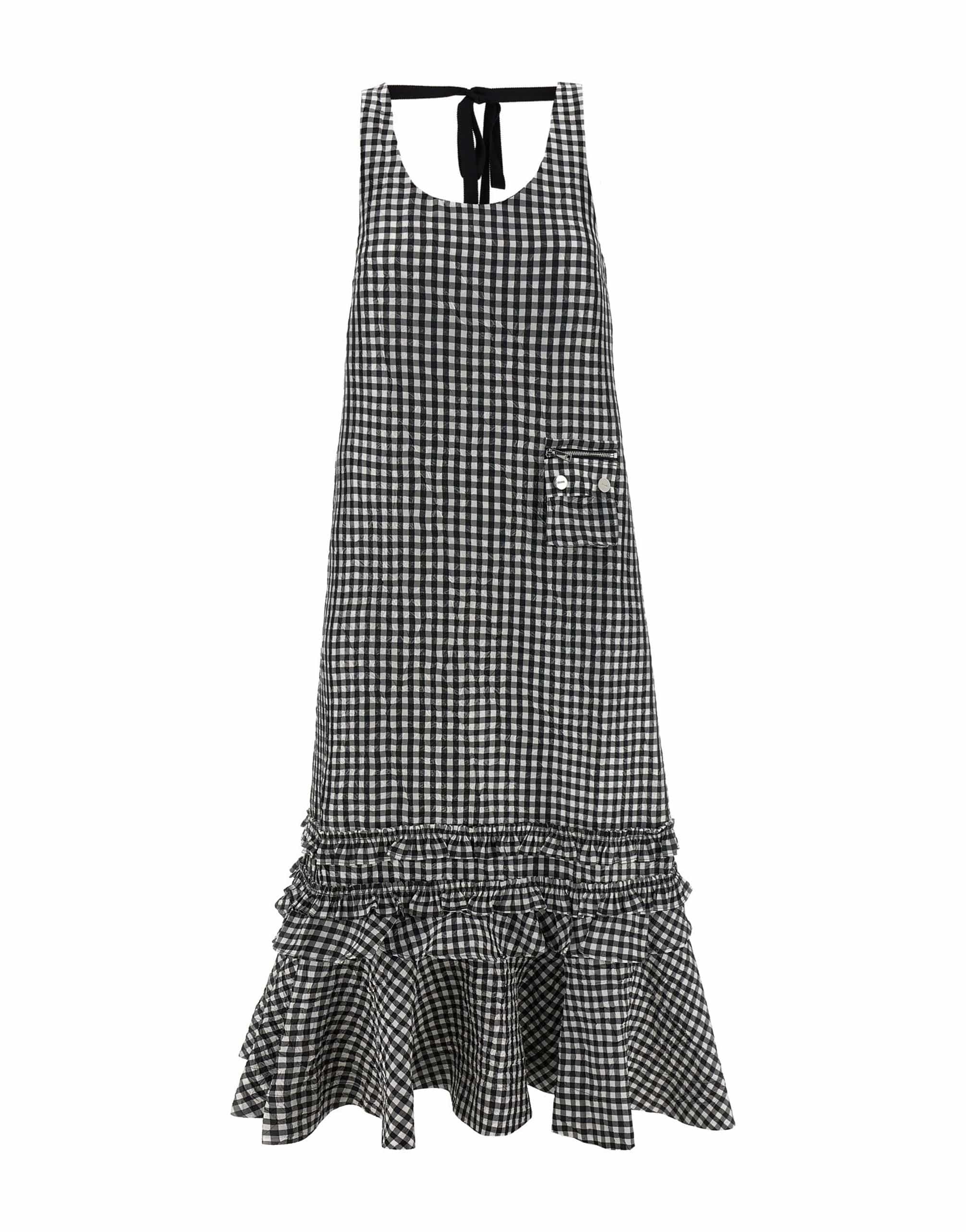Ganni Ganni Crinkled Check Long Dress