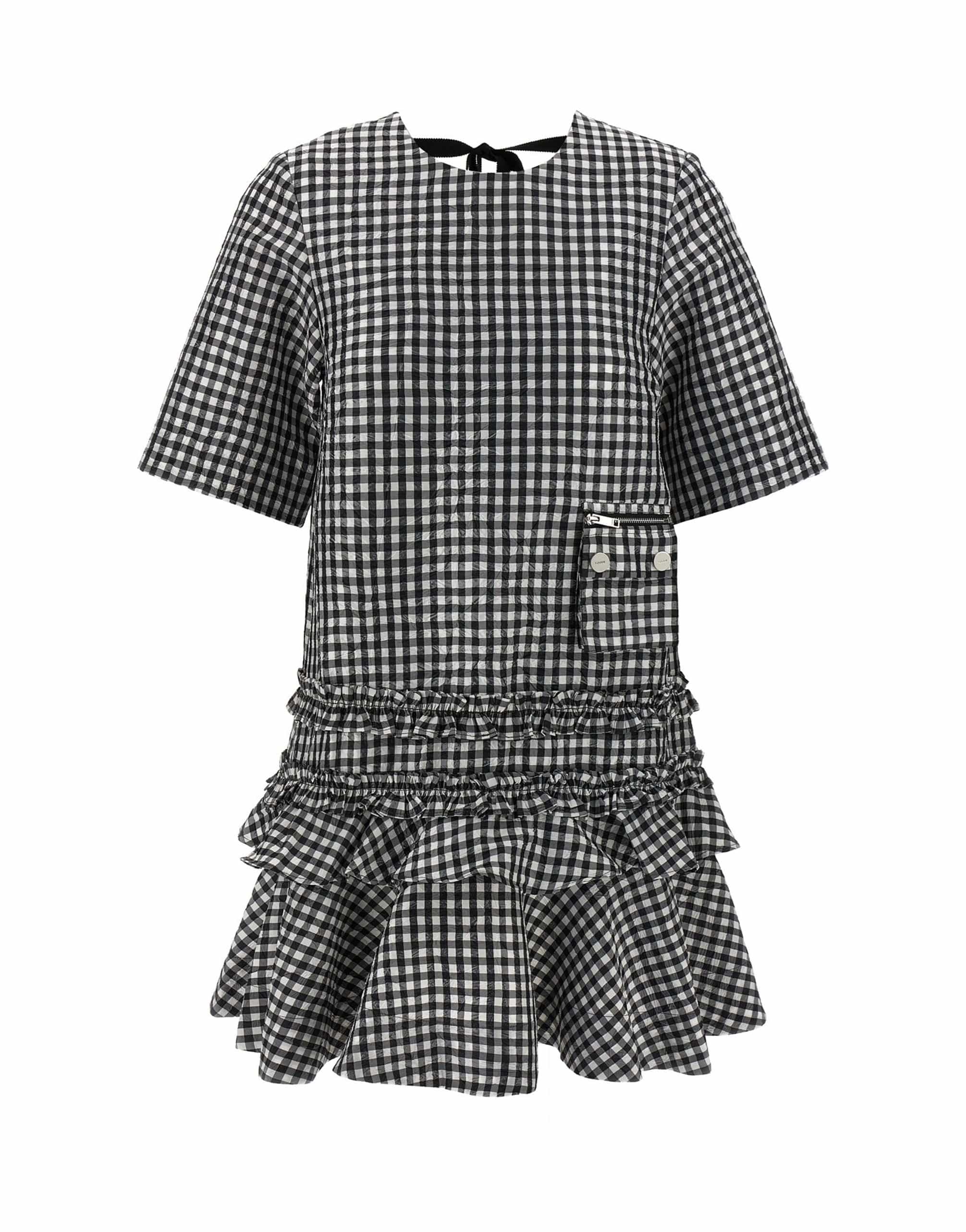 Ganni Ganni Crinkled Check Mini Dress