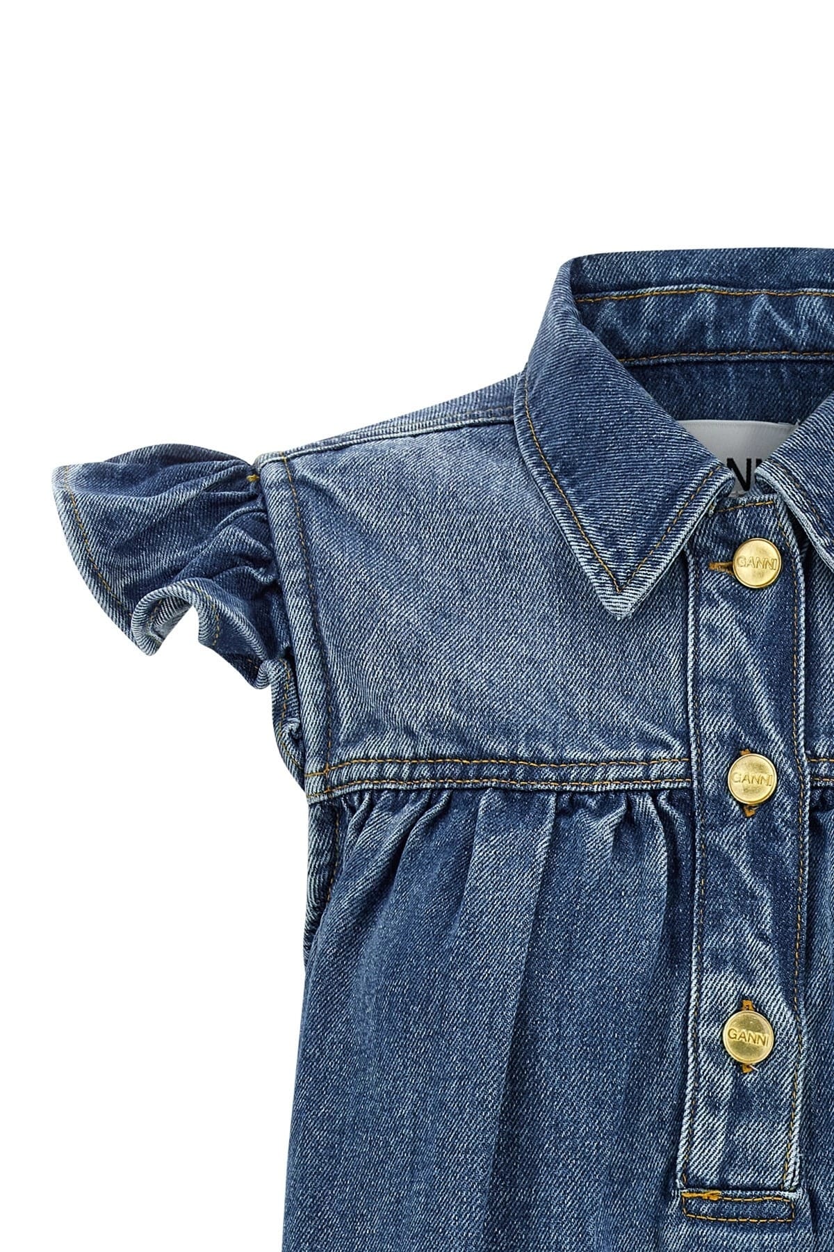 Ganni Ganni Denim Ruffle Top