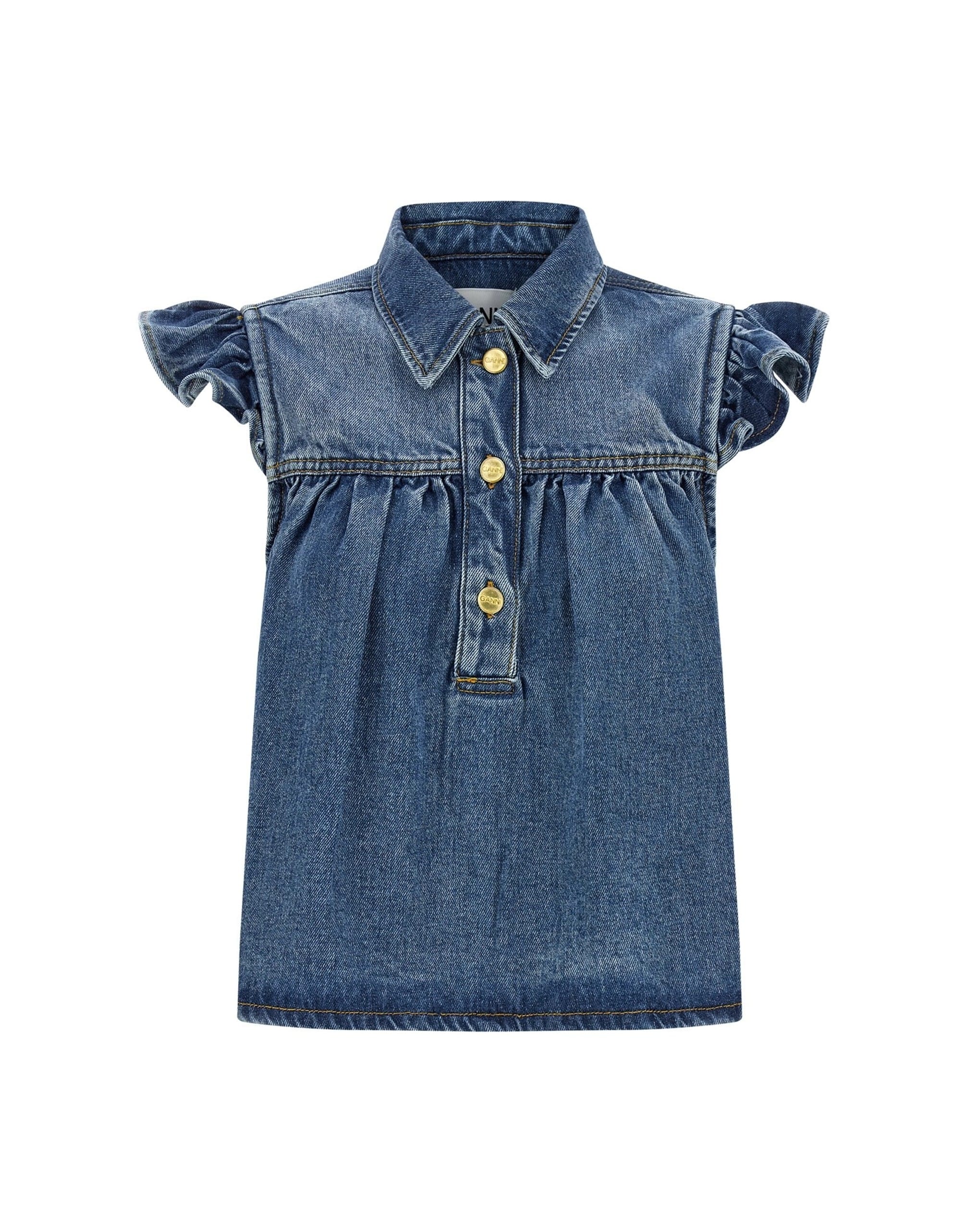 Ganni Ganni Denim Ruffle Top