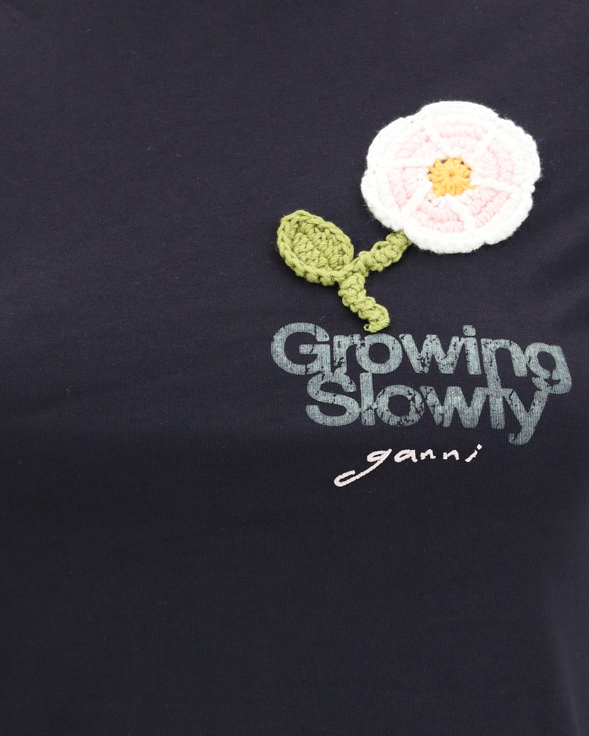 Ganni Embroidered “growing Slowly” T-Shirt