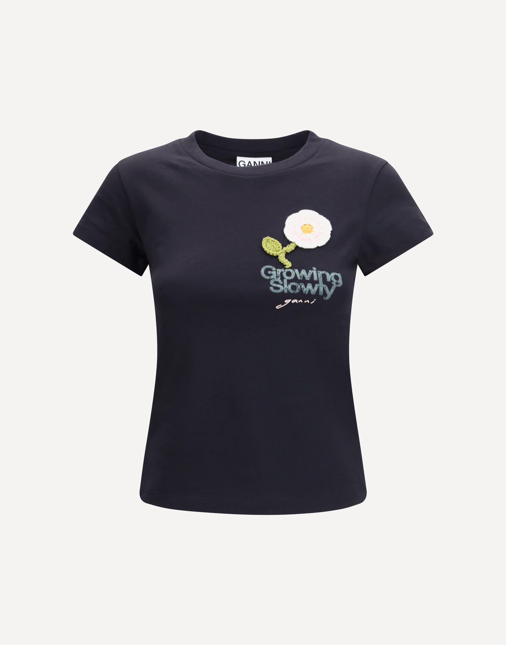 Ganni Embroidered “growing Slowly” T-Shirt