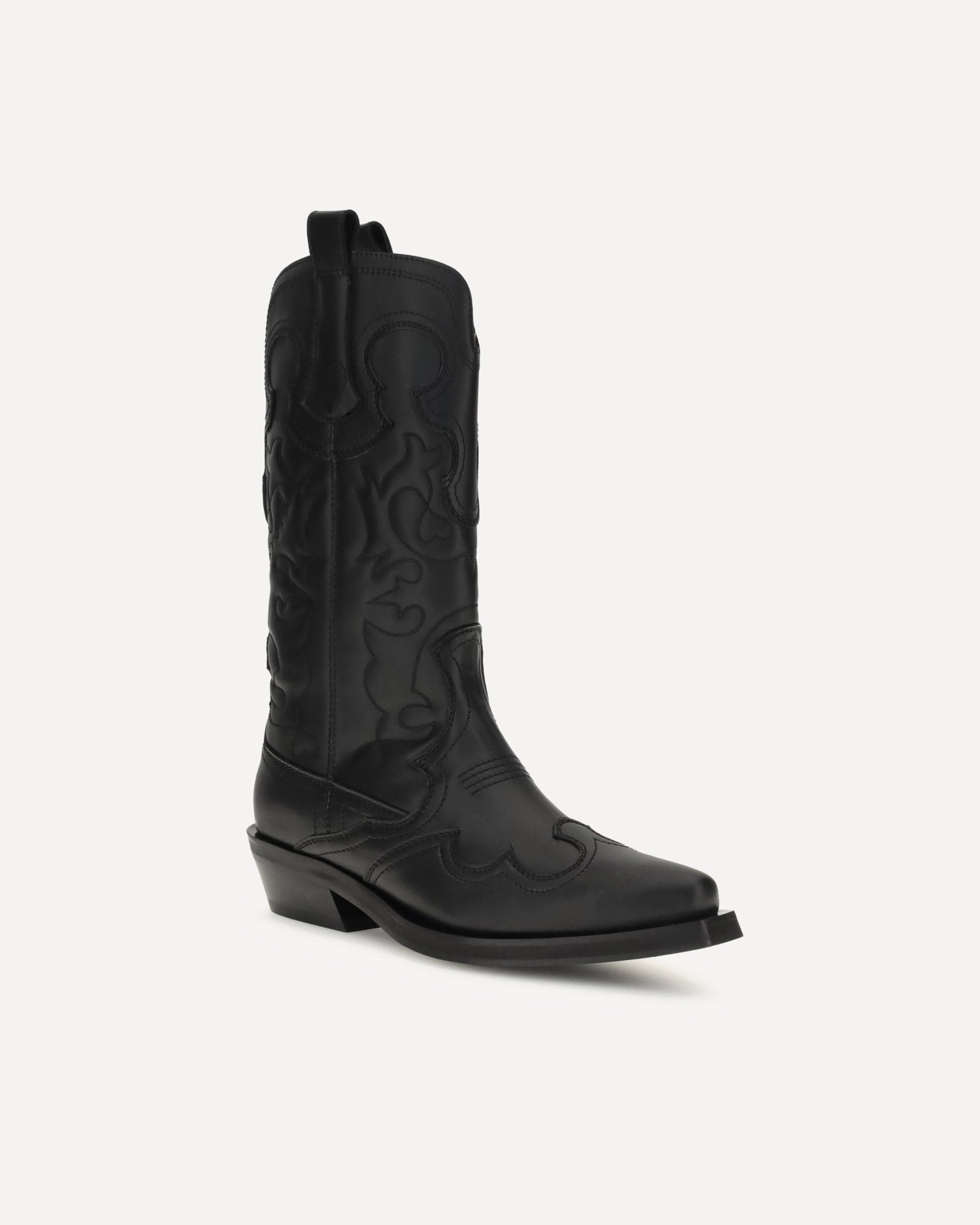 Ganni Embroidered Western Mid-Calf Boots