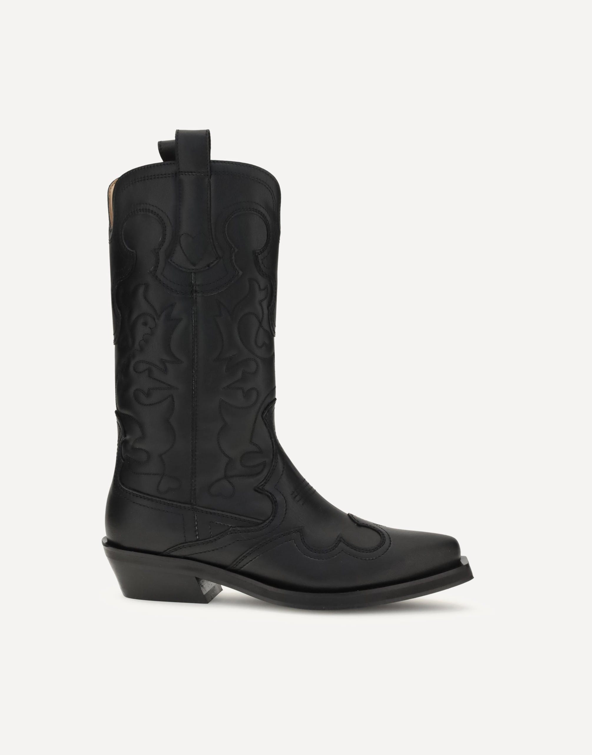 Ganni Embroidered Western Mid-Calf Boots