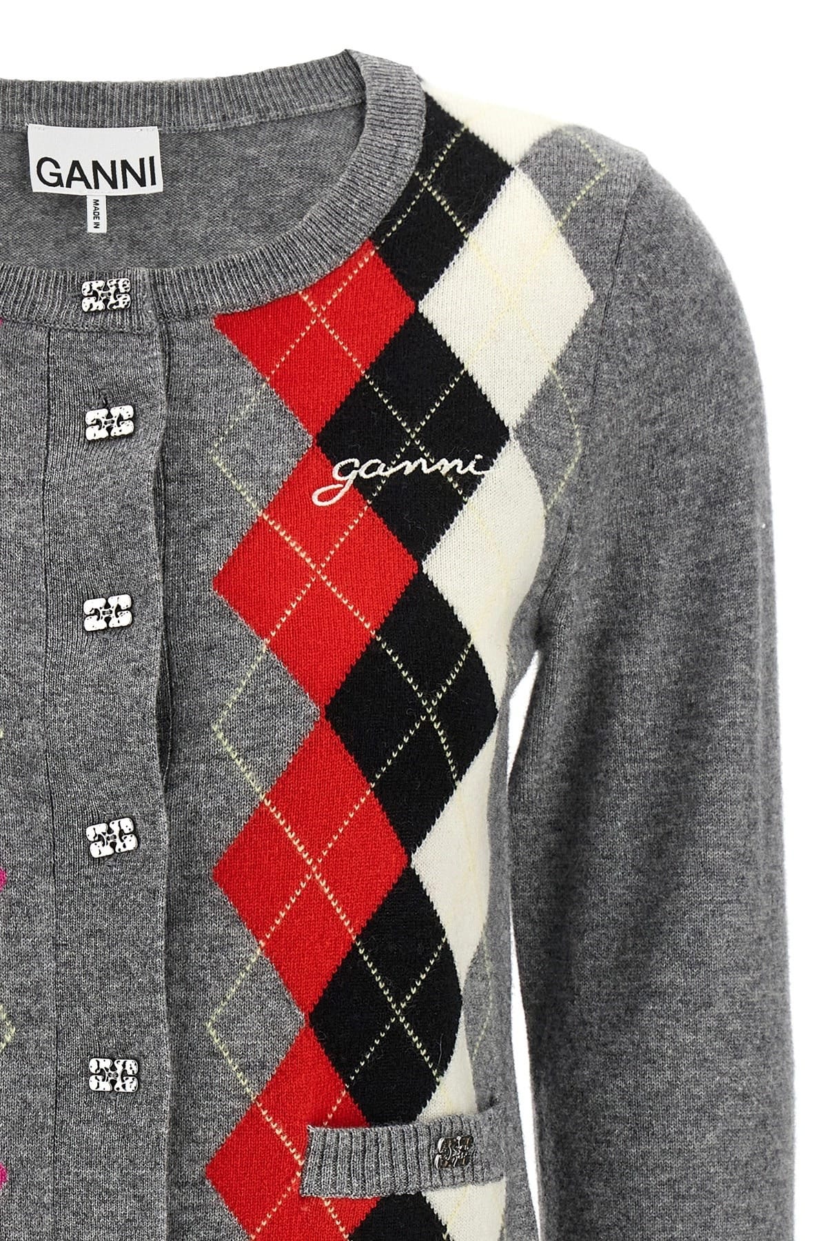 Ganni Ganni Grey Check Cardigan