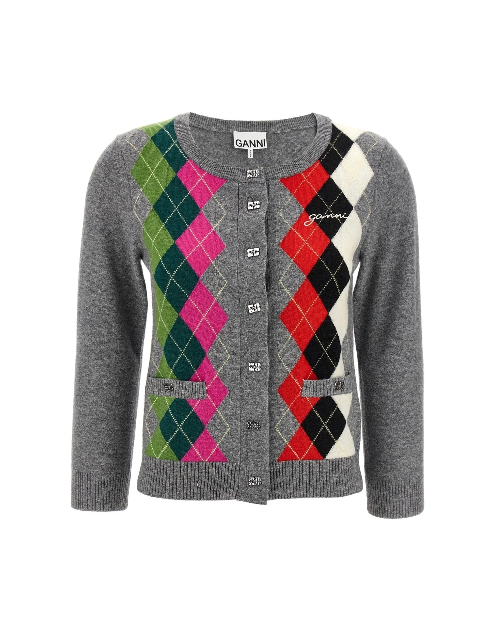 Ganni Ganni Grey Check Cardigan