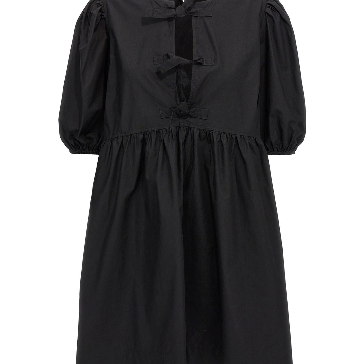 ganni black cotton poplin dress Black Cotton Poplin Mini Smock Dress