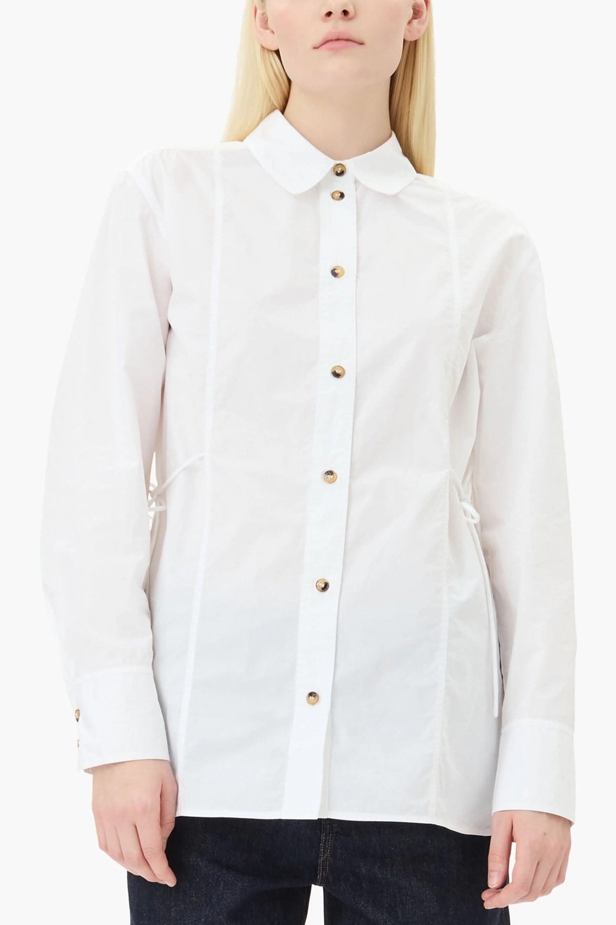 Ganni Lace-Up Cotton Poplin Shirt - alternate view