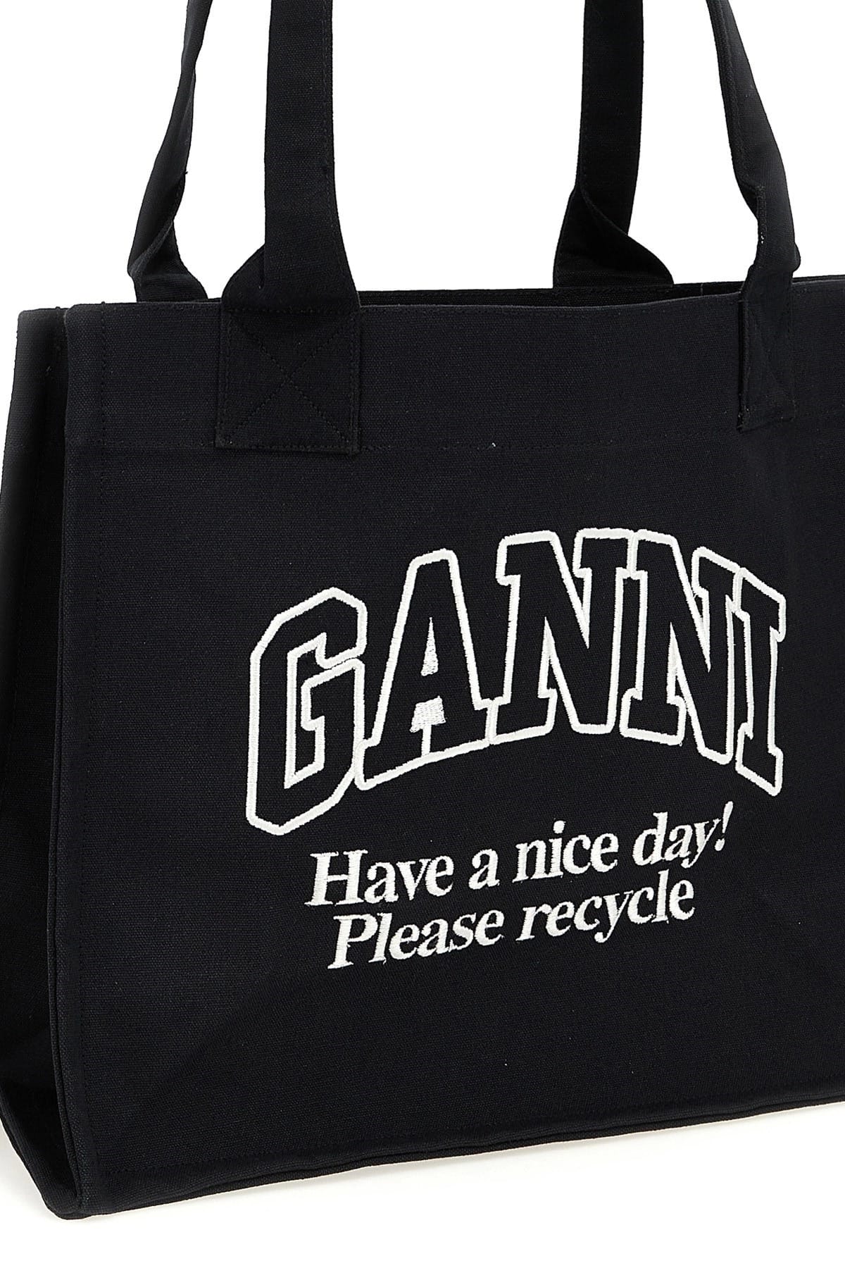 Ganni Ganni Large Easy Shopper Contrasted Logo Shopping Bag